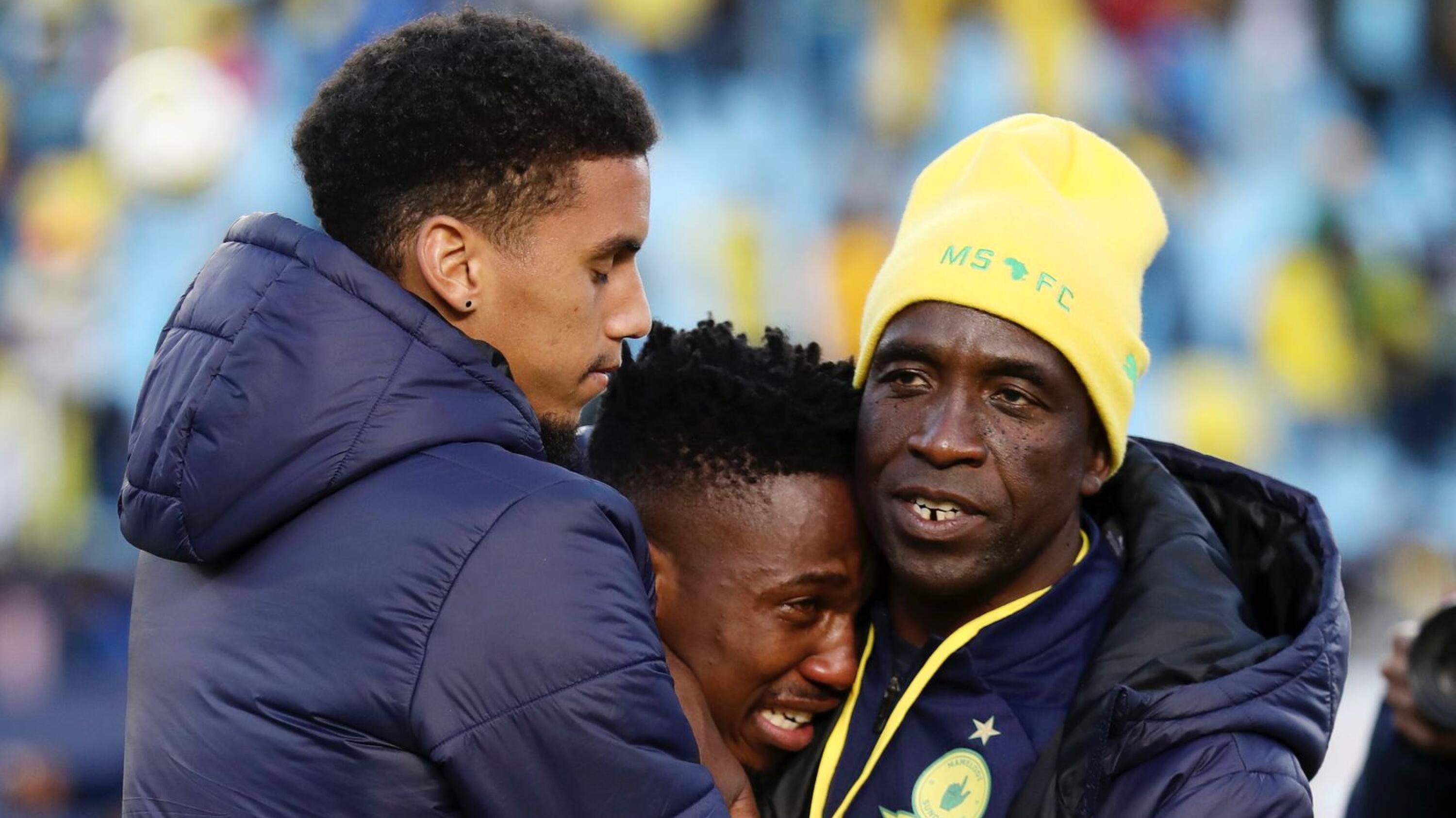 Cassius Mailula of Mamelodi Sundowns intears after lossing the match during the CAF Champions League 2022/23 Semifinal match between Mamelodi Sundowns and Wydad at the Loftus Stadium, Pretoria