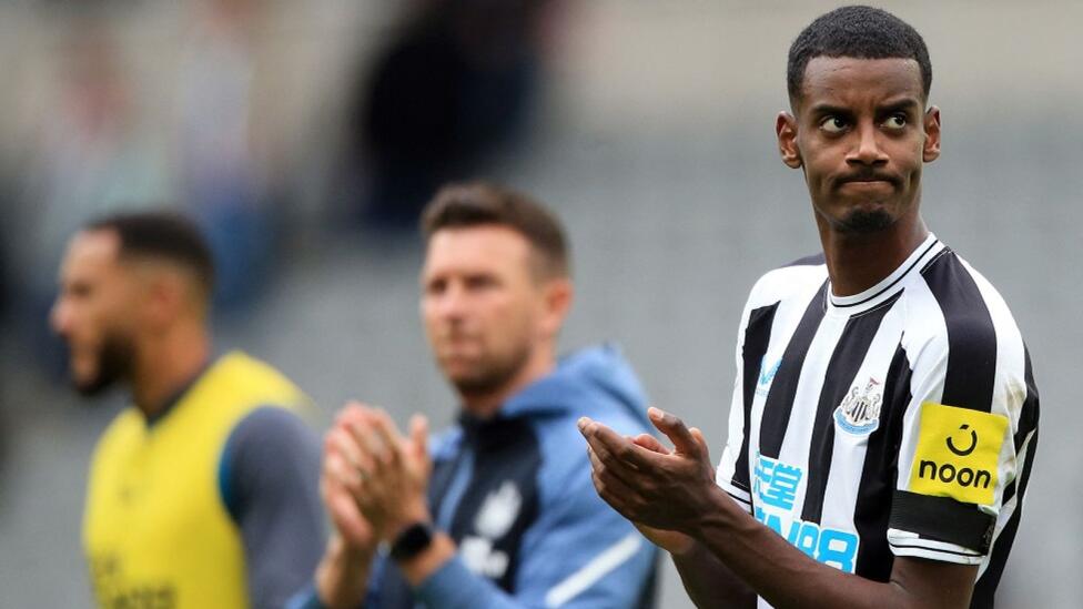 Newcastle United striker Alexander Isak applauds the fans following their Premier League football match against AFC Bournemouth at St James’ Park in Newcastle on Saturday
