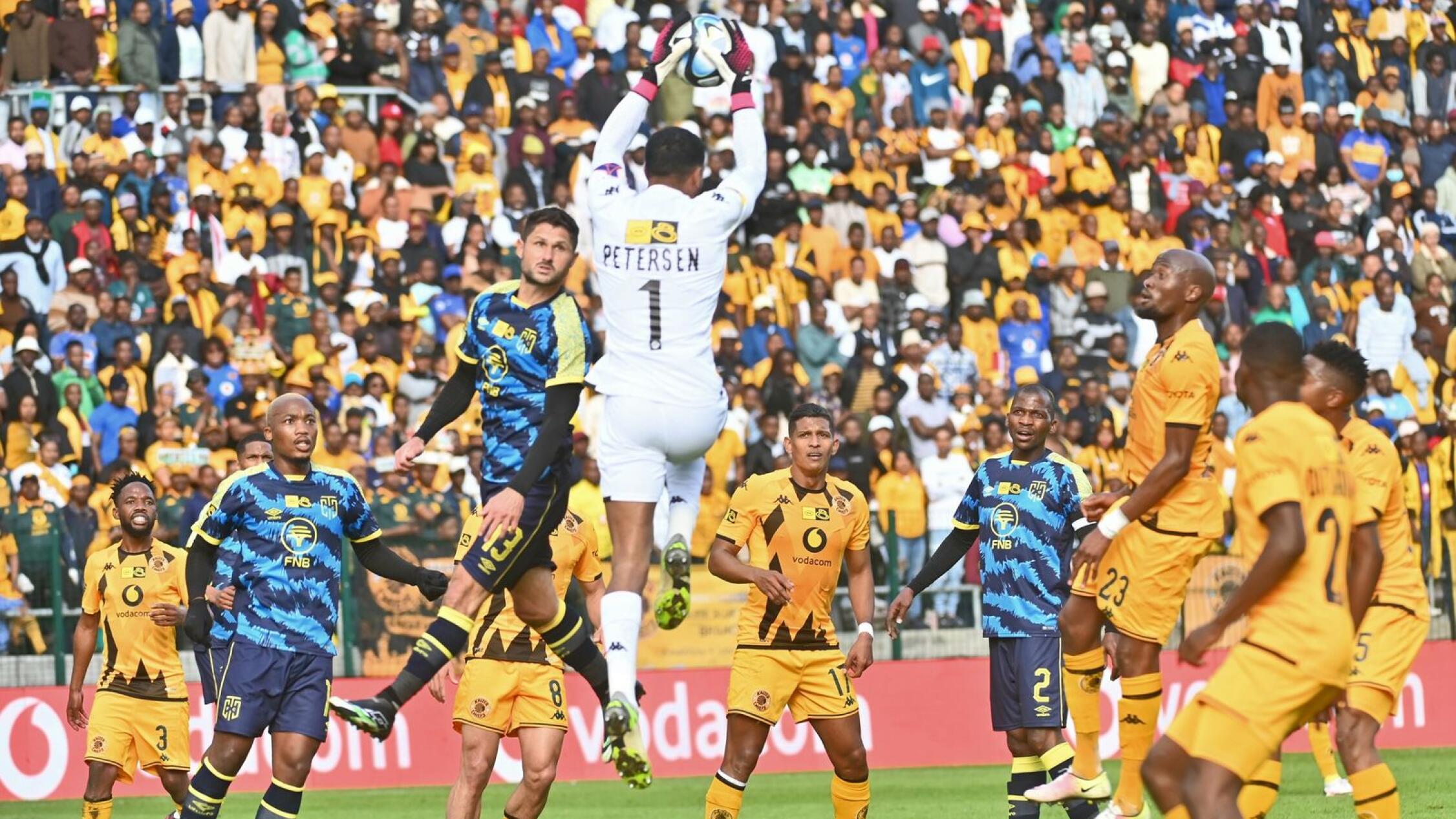 Kaizer Chiefs goalkeeper Brandon Petersen catches the ball during their MTN8 clash against Cape Town City