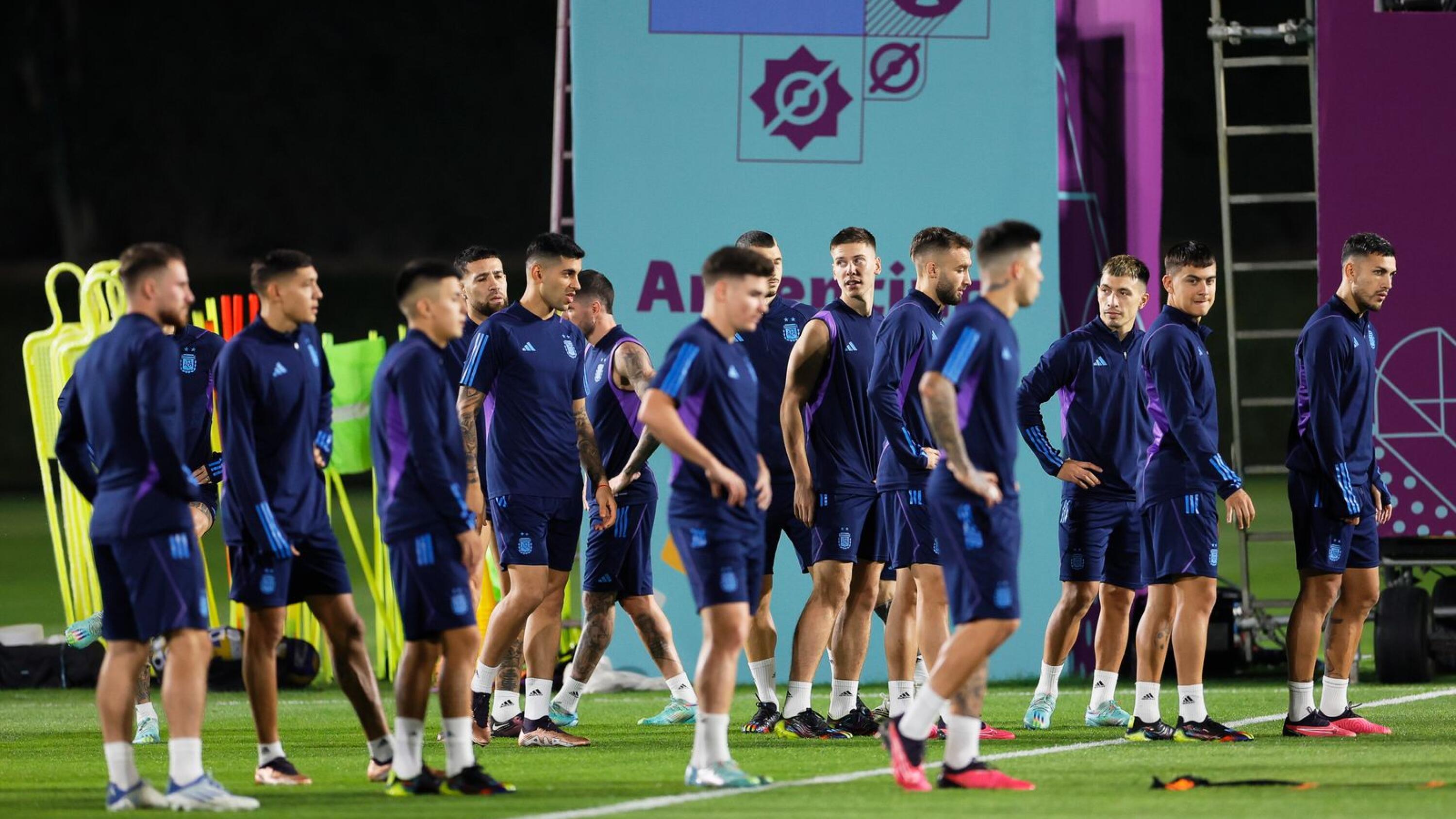 Players of Argentina attend their team's Fifa World Cup training session in Doha, Qatar
