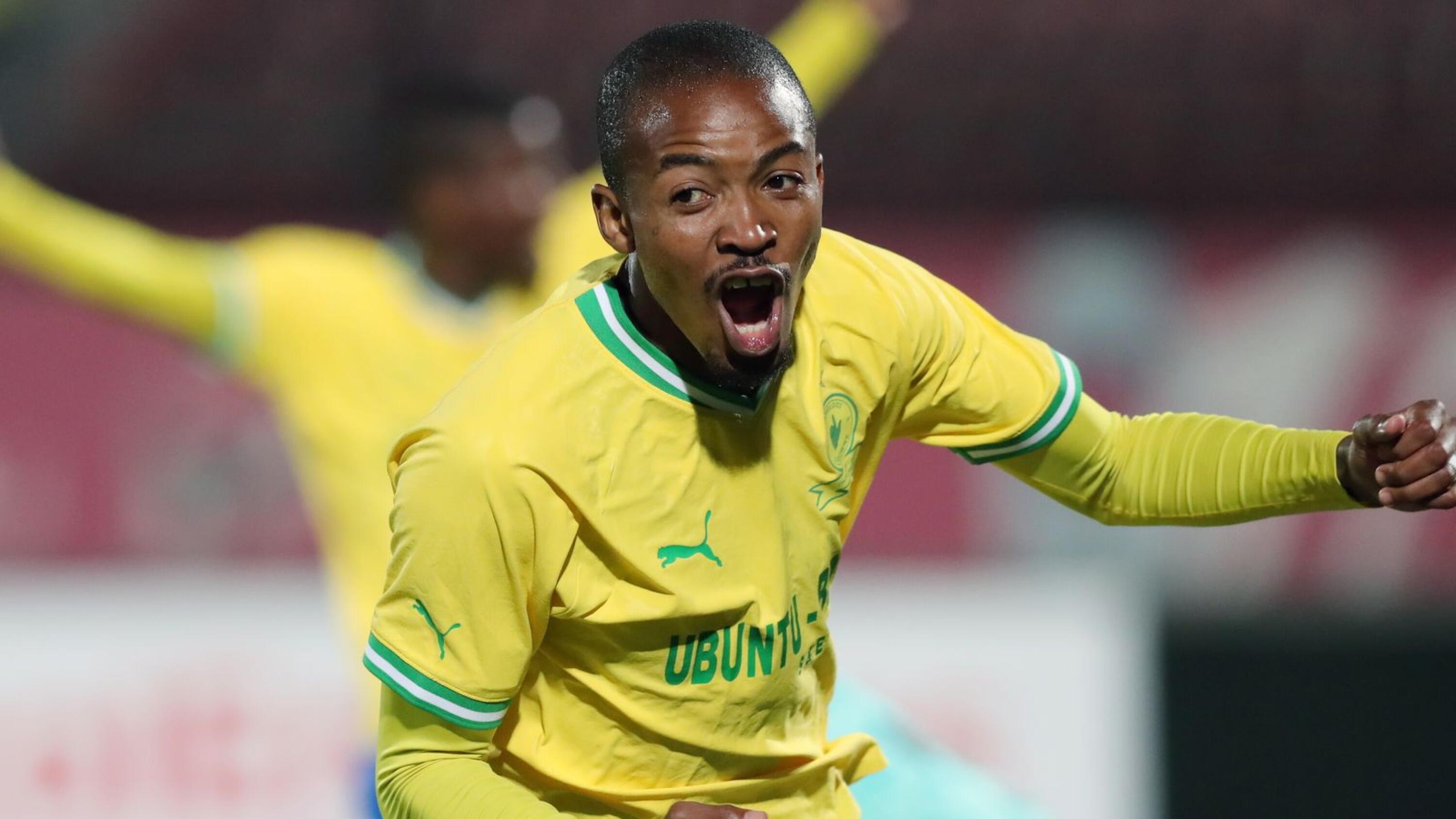 Mamelodi Sundowns’ Thapelo Morena celebrates after scoring during their CAF Champions League match against Al Ahly in Cairo