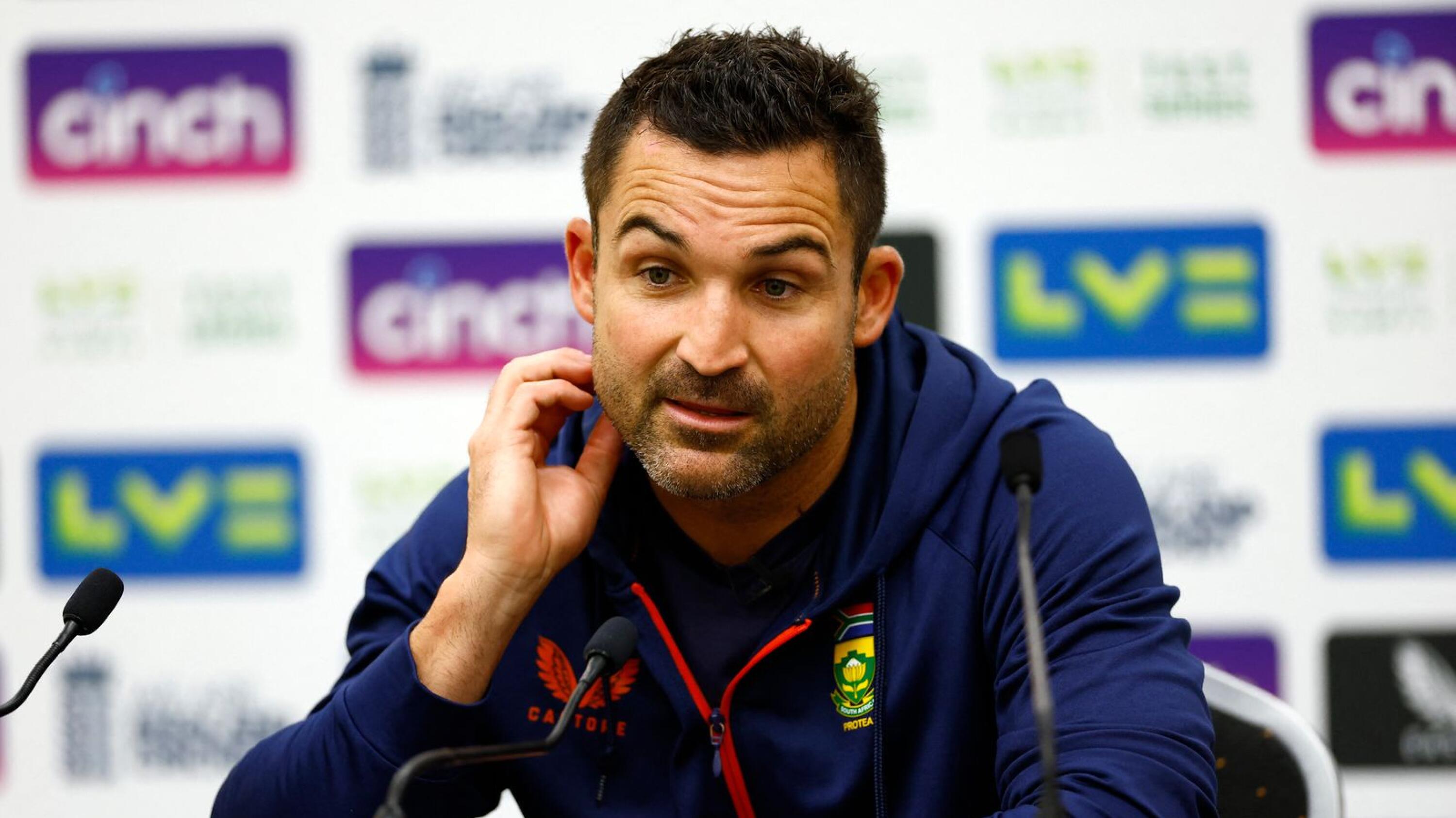 South Africa's Dean Elgar speaks to the media during a press conference ahead of the third and deciding Test match against England at the Oval