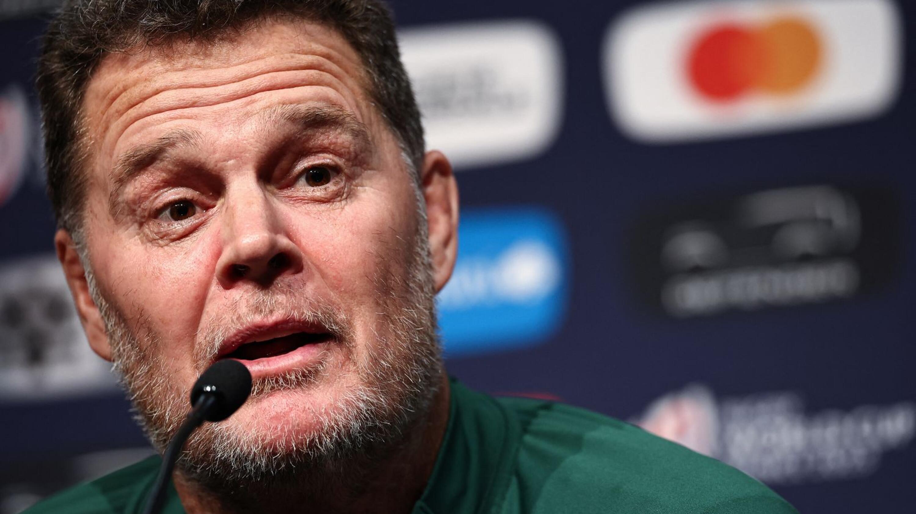 Rassie Erasmus attends a press conference in Presles, north of Paris, on Tuesday