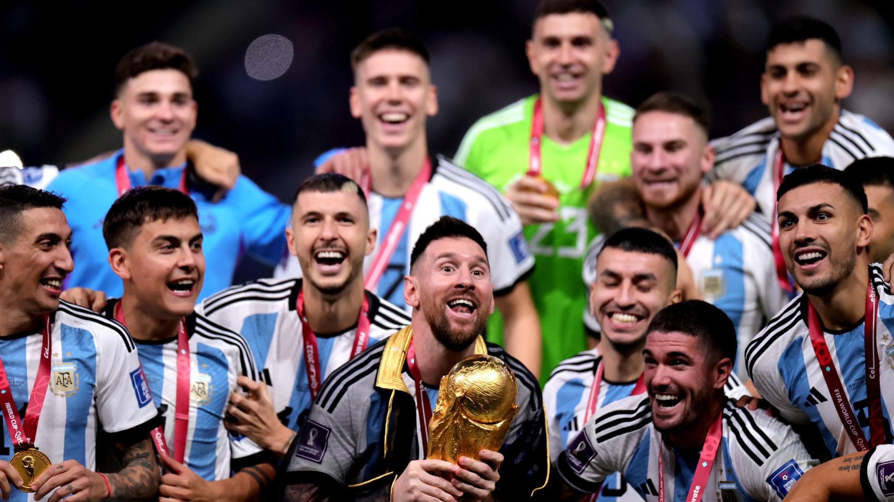 Argentina captain Lionel Messi lifts the World Cup after they beat France in Sunday’s final in Lusail