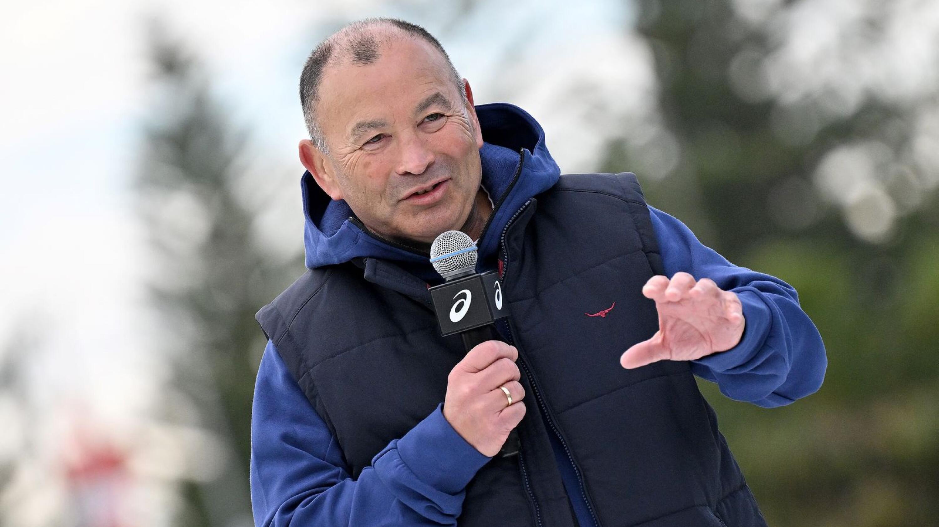 Australia’s head coach Eddie Jones speaks during a Rugby Australia media opportunity launching the Wallabies 2023 Rugby World Cup jersey in Sydney