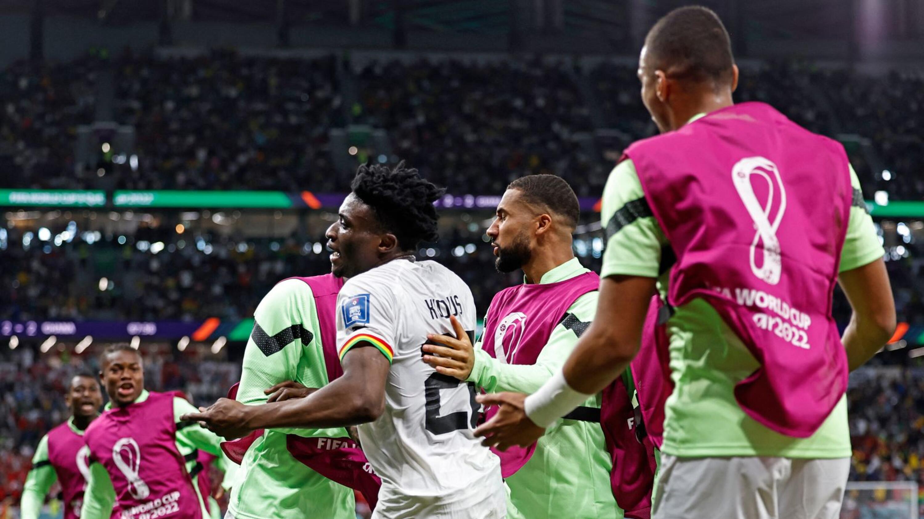 Ghana's Mohammed Kudus celebrates with his teammates after scoring his team's third goal during their football match against South Korea at the Education City Stadium in Al-Rayyan at the World Cup on Monday. Photo: Khaled Desouki/AFP