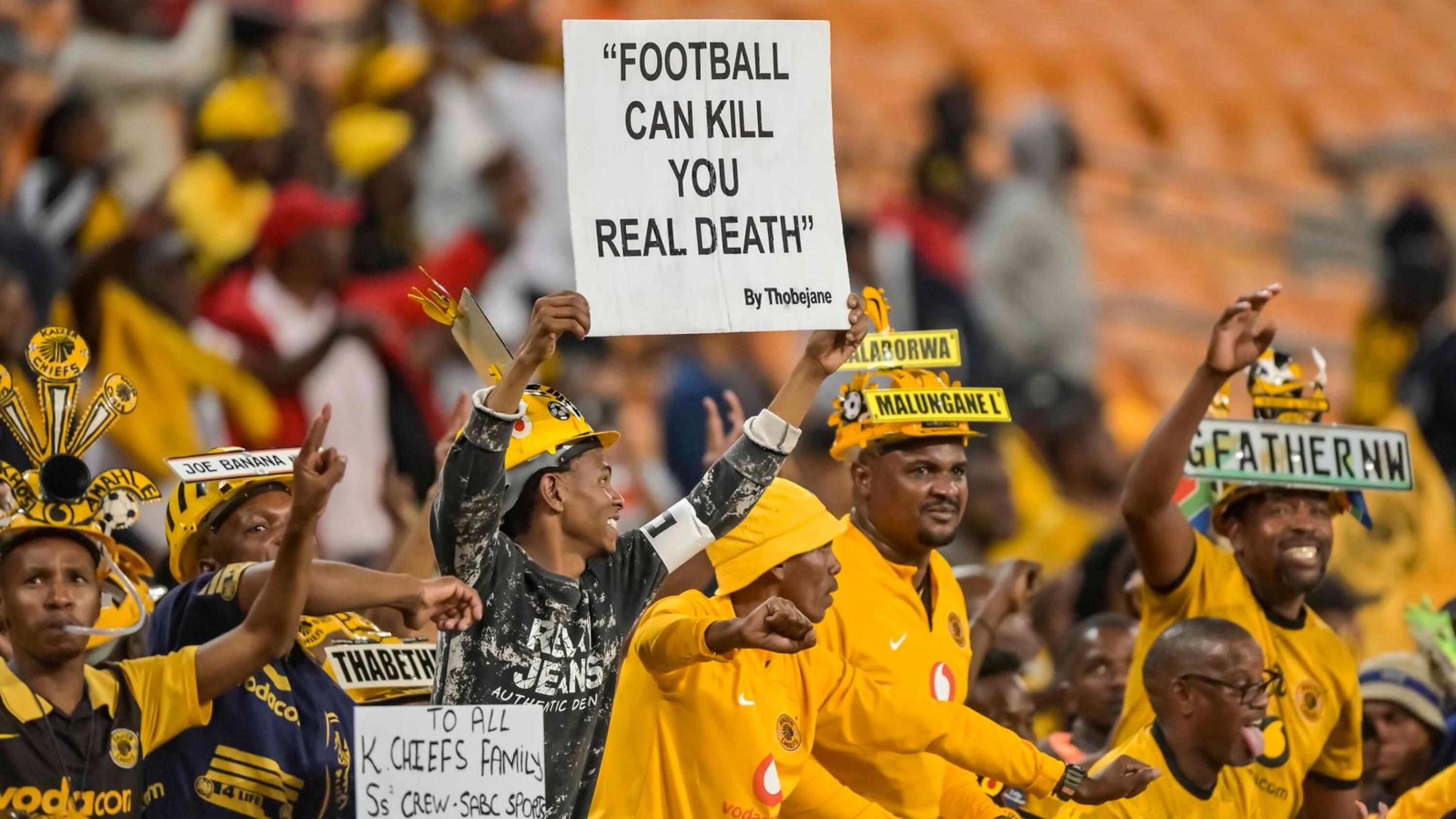 Kaizer Chiefs supporters celebrating there first goal hduring the DStv Premiership 2022/23 match between Kaizer Chiefs and Marumo Gallants FC held at the FNB Stadium in Johannesburg