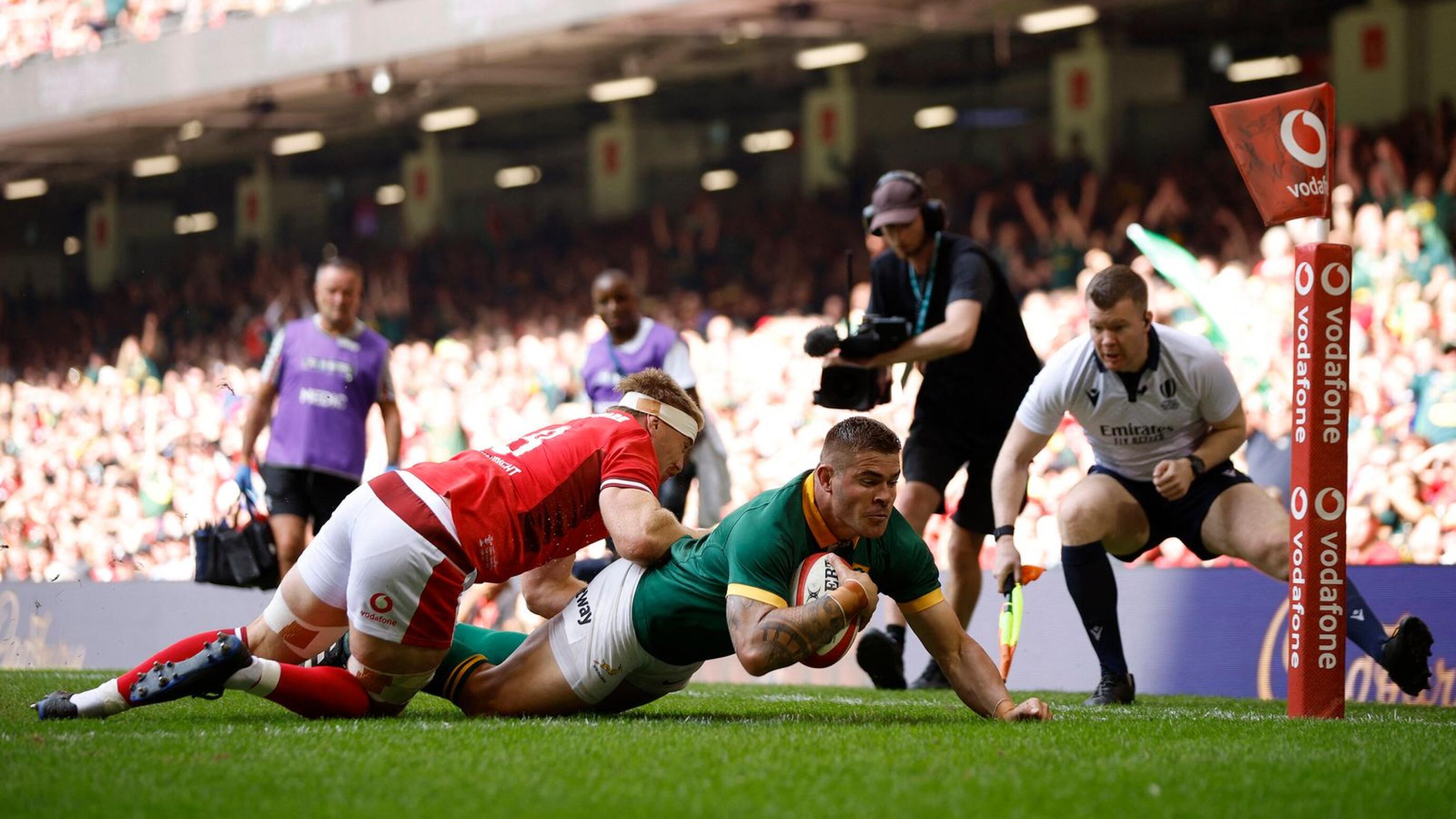 South Africa's Malcolm Marx scores their first try  against Wales