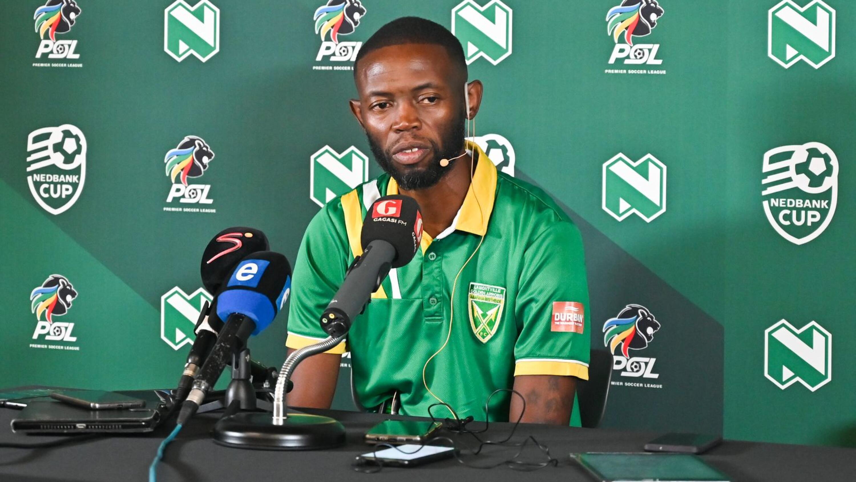 Golden Arrows co-coach Vusumuzi Vilakazi speaks to the media at a press conference in Umhlanga on Tuesday