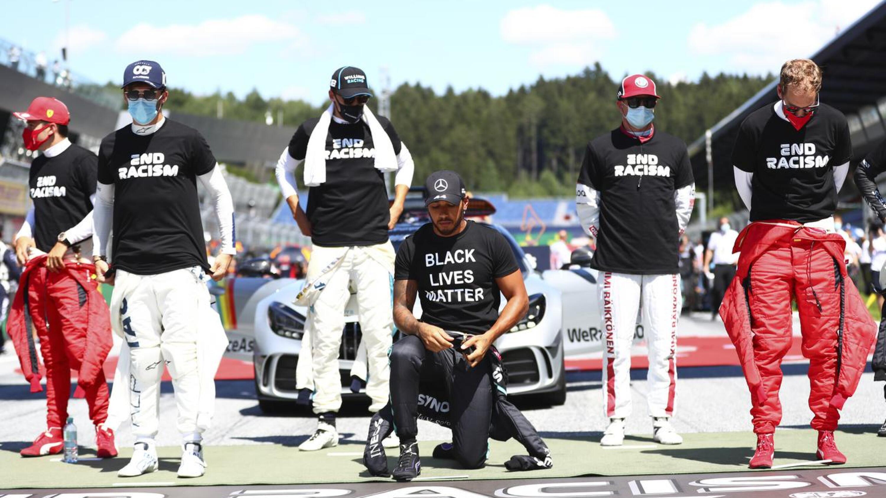 Lewis Hamilton took a knee in support of the Black Lives Matter movement, before the Austrian Grand Prix