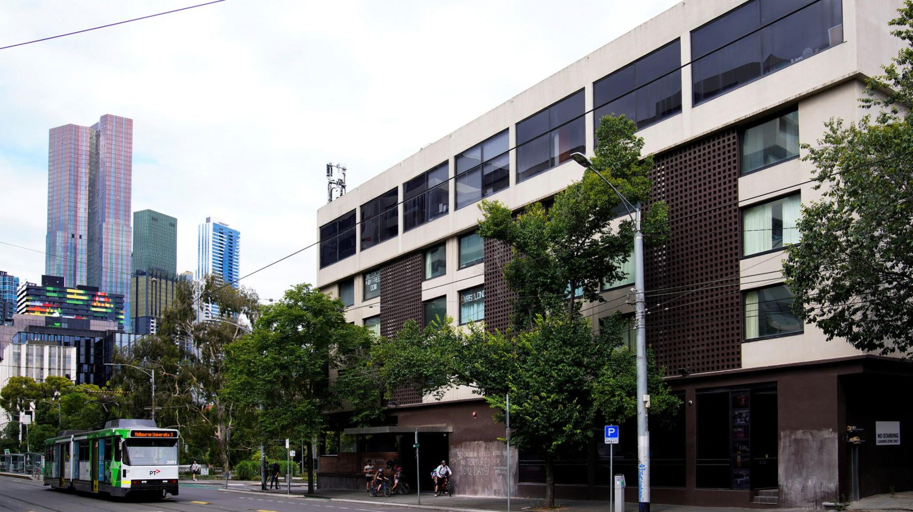 A general view of the Park Hotel, believed to be holding Serbian tennis player Novak Djokovic in Melbourne, Australia on Thursday