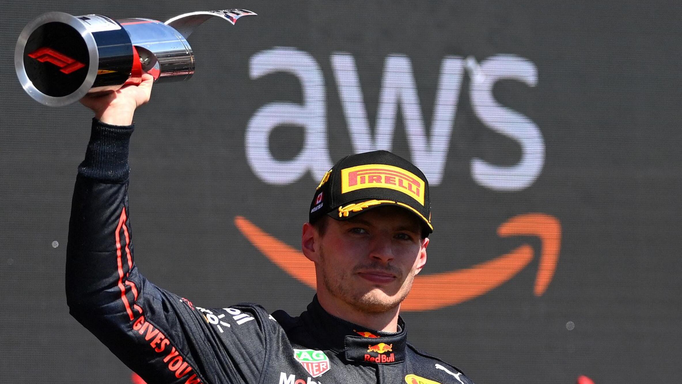 Race winner Max Verstappen of the Netherlands and Oracle Red Bull Racing celebrates on the podium after the F1 Grand Prix of Canada at Circuit Gilles Villeneuve in Montreal, Quebec on Sunday