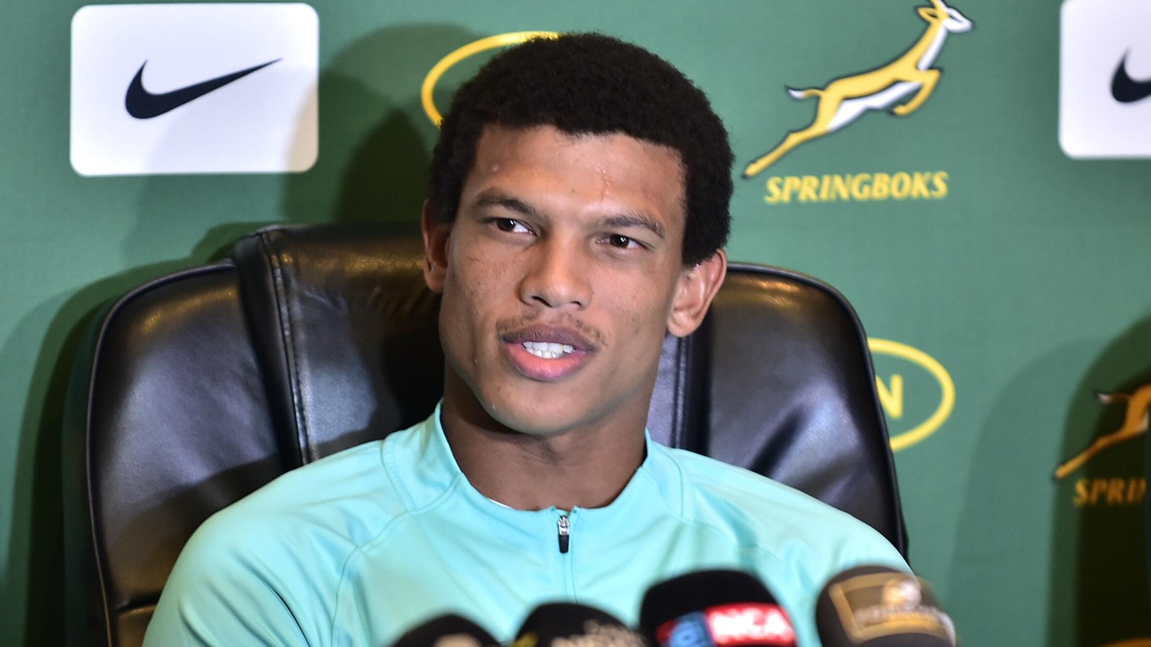 Springboks player Kurt-Lee Arendse at the team announcement conference.