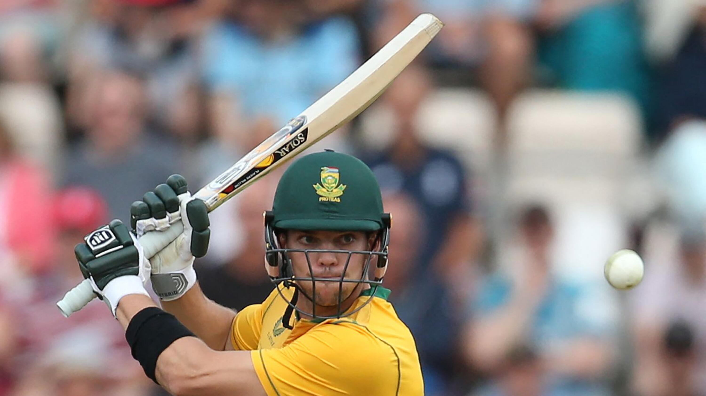 South Africa's Tristan Stubbs plays a shot during a T20 international cricket match against England in the United Kingdom