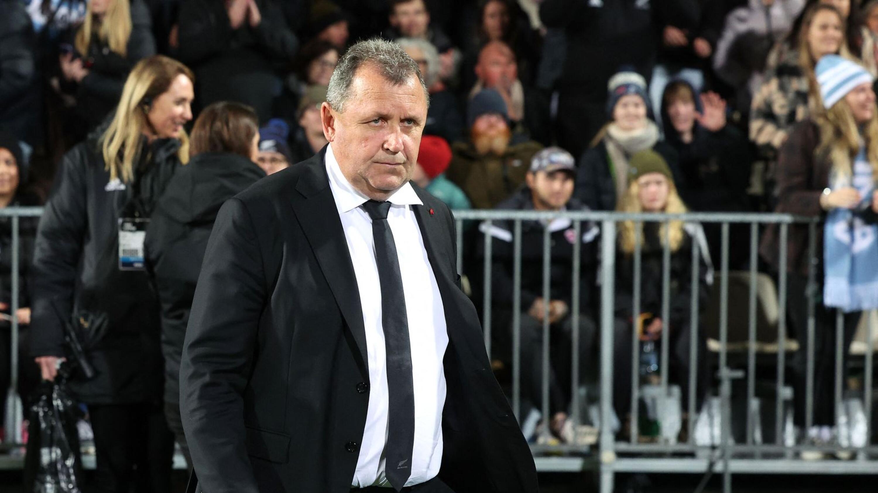 New Zealand head coach Ian Foster walks onto the field after their loss during the rugby union Test match between New Zealand and Argentina at Orangetheory Stadium in Christchurch