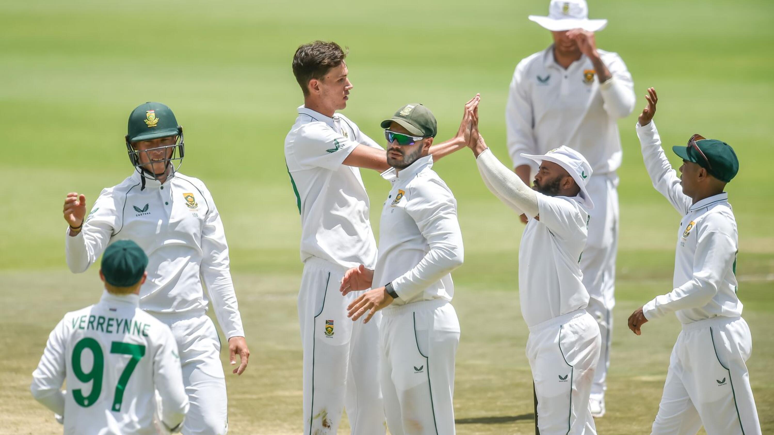 Marco Jansen of South Africa celebrates after getting the wicket of Mohd Shami of India during day 3 of the 2nd Test at the Wanderers in Johannesburg on Wednesday