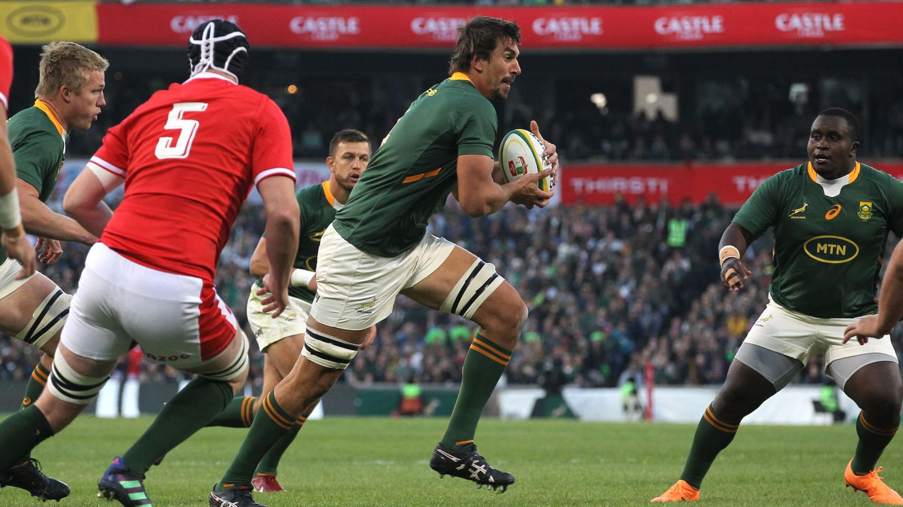 Eben Etzebeth of South Africa on the attack during the Test match against Wales held at Toyota Stadium in Bloemfontein