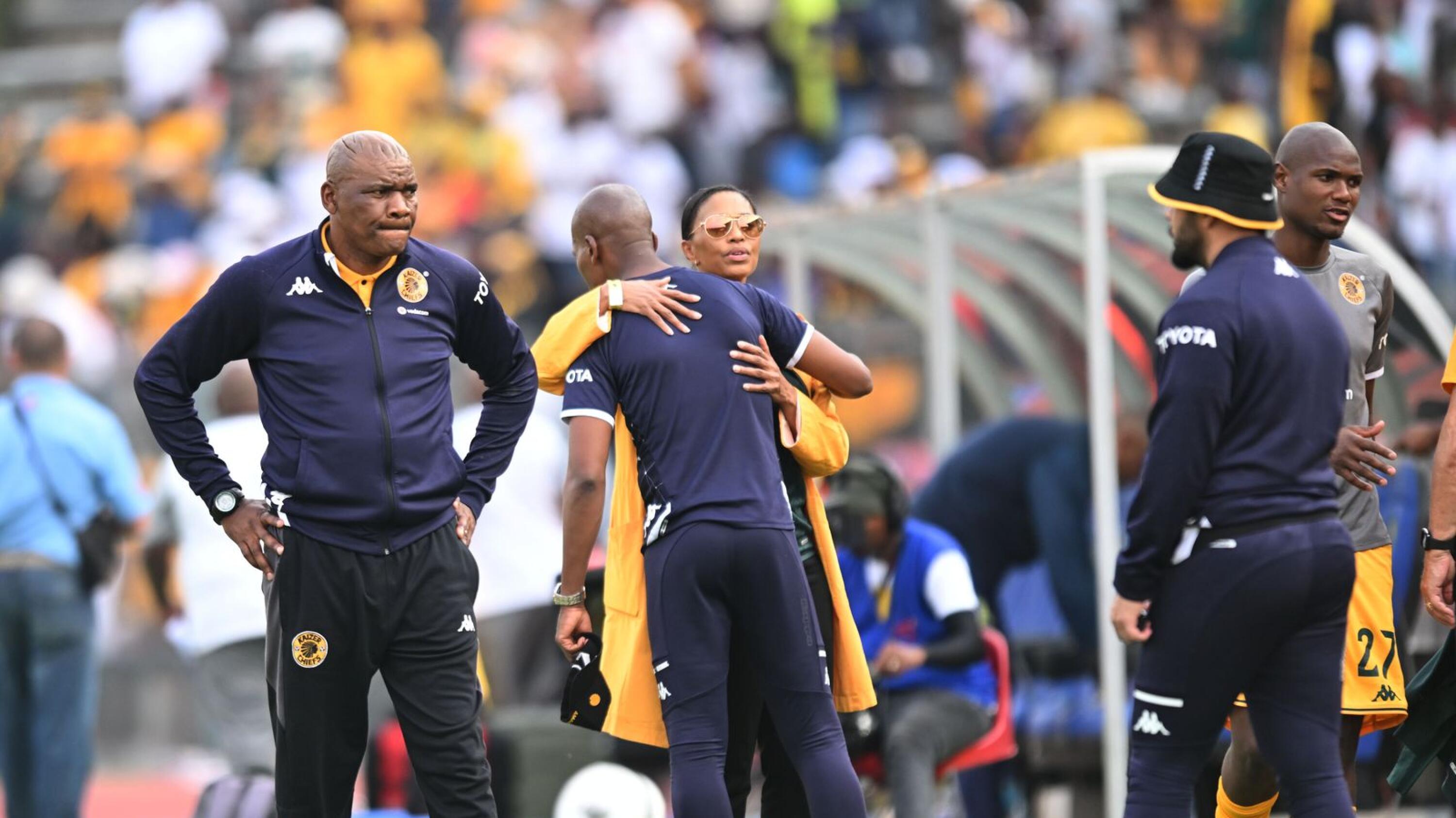 Kaizer Chiefs coach Molefi Ntseki stands on the side of the pitch 