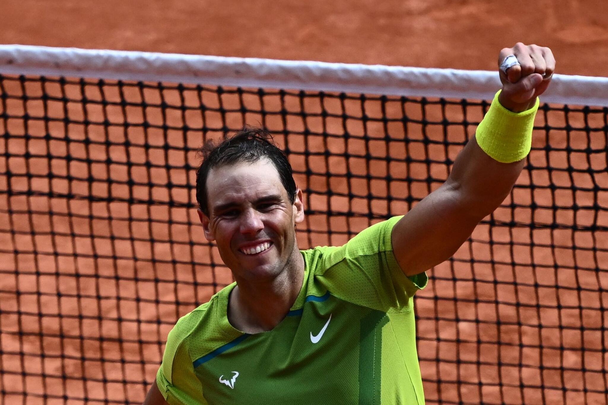 Spain's Rafael Nadal celebrates after winning against Norway's Casper Ruud at the end of their men's singles final match on day fifteen of the Roland-Garros Open tennis tournament at the Court Philippe-Chatrier in Paris on Sunday