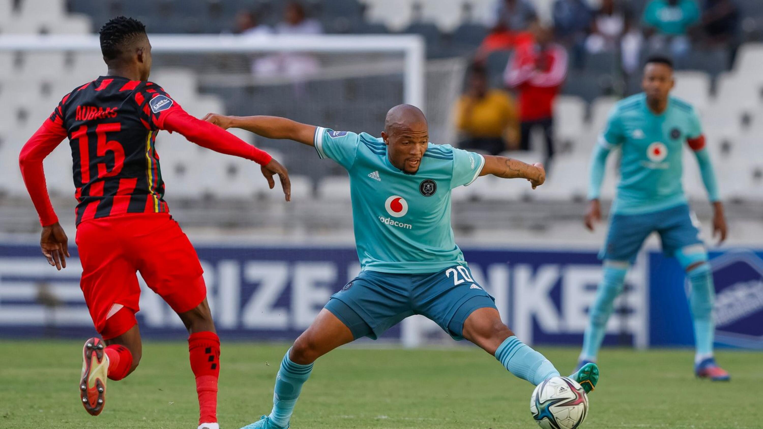 Goodman Mosele of Pirates in action during their DStv Premiership game against TS Galaxy at Mbombela Stadium in Mbombela on Monday