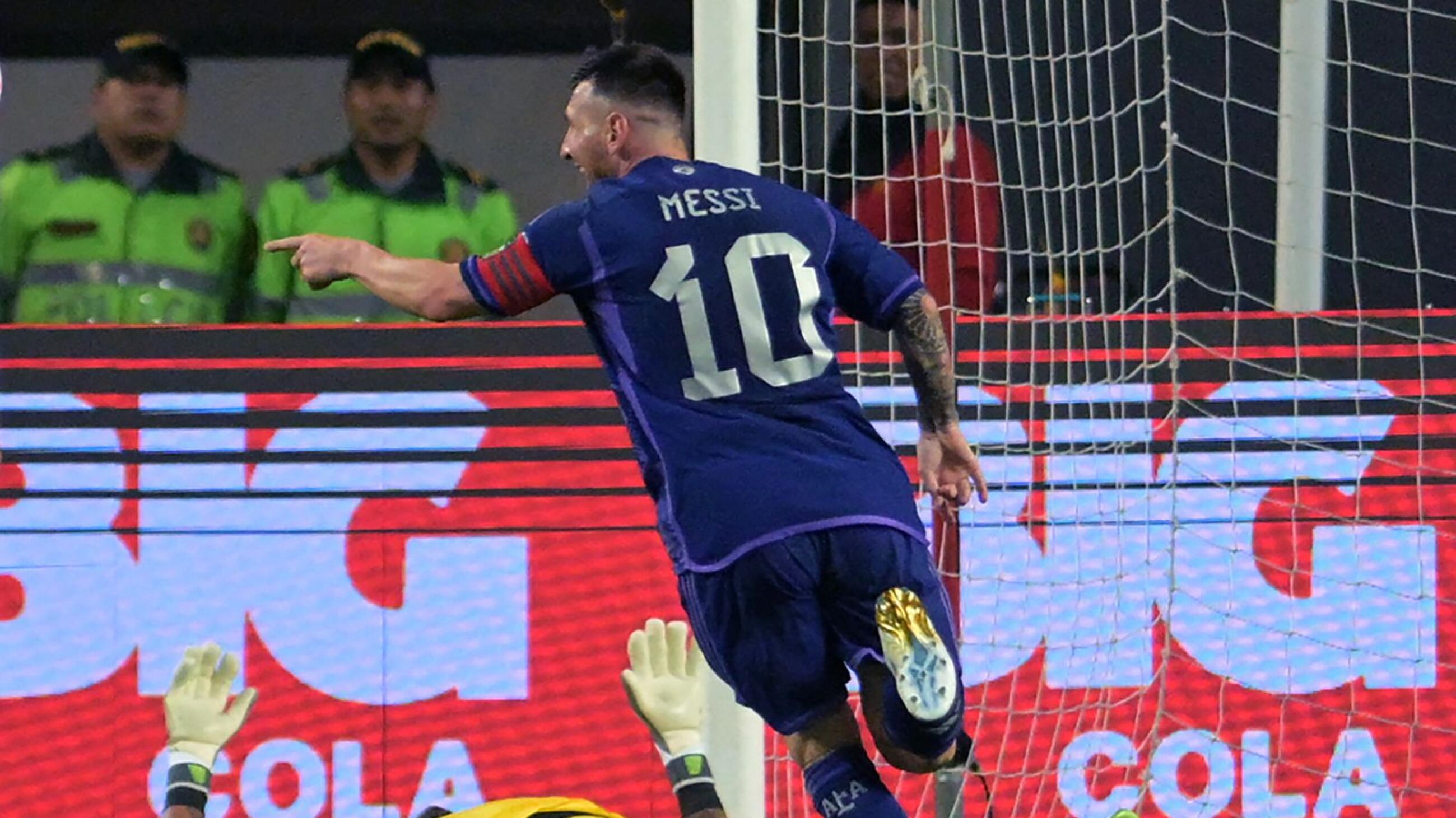 Argentina's forward Lionel Messi celebrates after scoring during the 2026 FIFA World Cup South American qualification