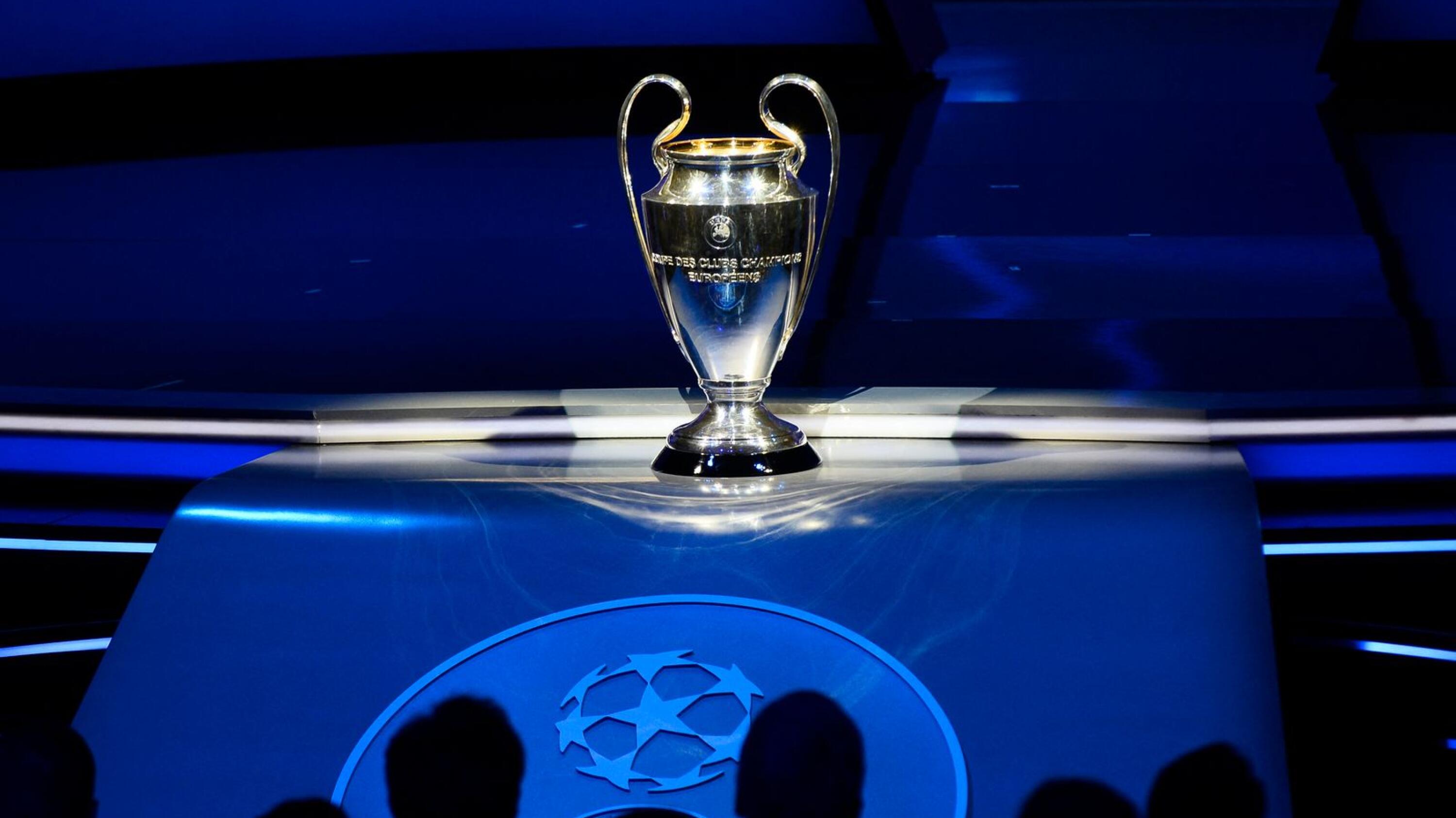 General view of the Champions League trophy before the draw on Thursday