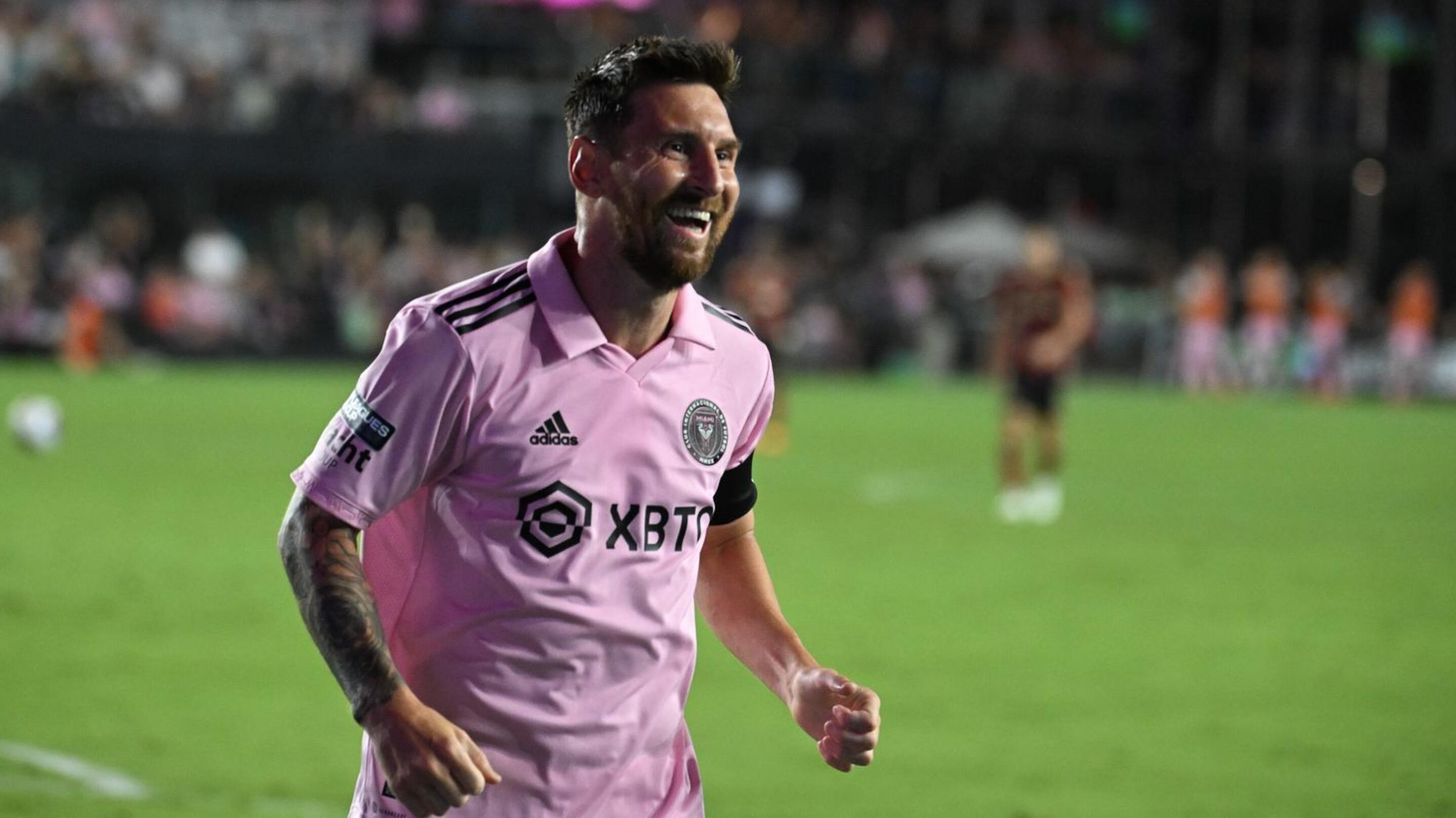 Inter Miami's Argentine forward Lionel Messi runs during the Leagues Cup football match between Inter Miami CF and Atlanta United FC at DRV PNK Stadium in Fort Lauderdale, Florida