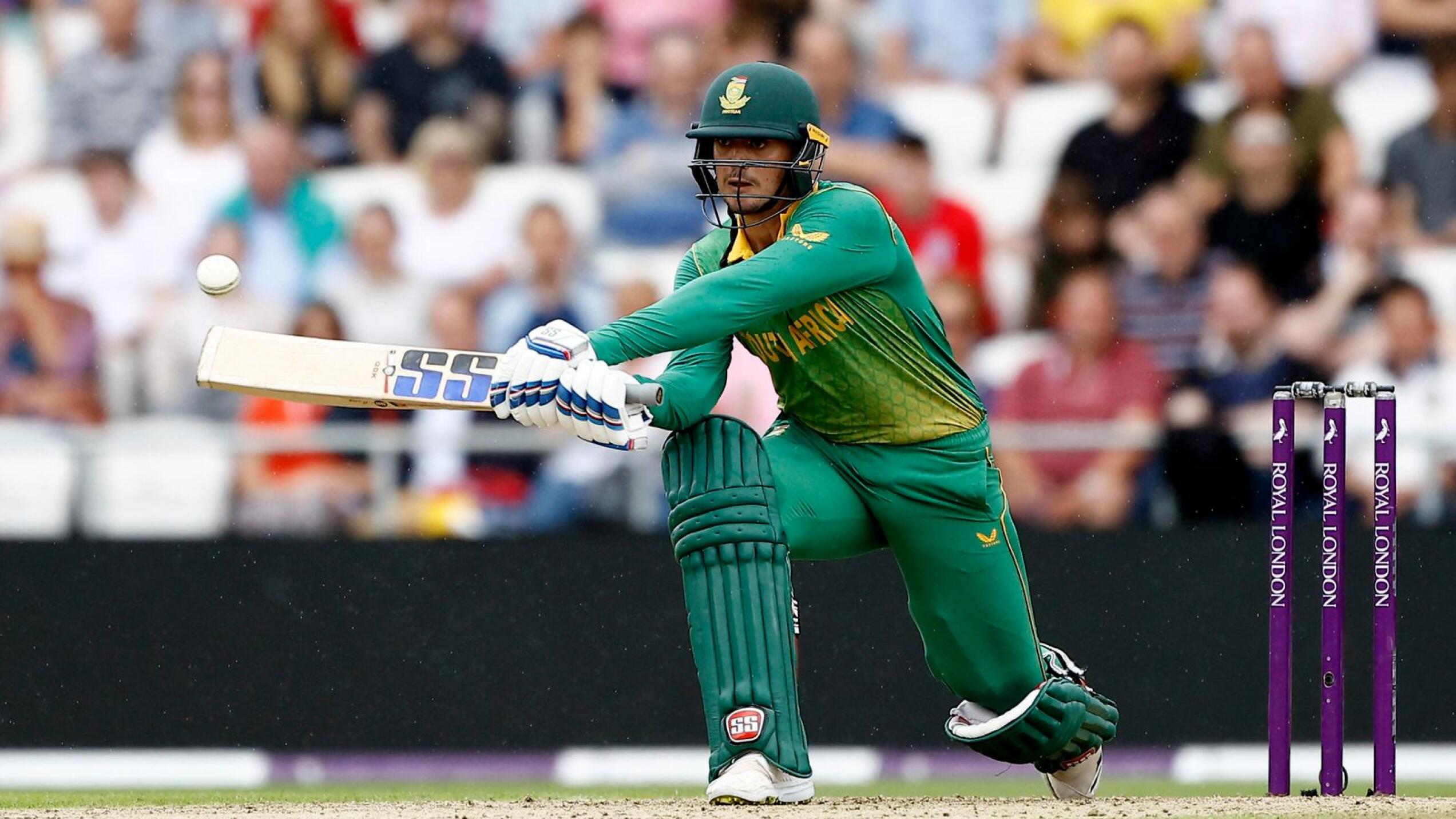 South Africa's Quinton de Kock in action off the bowling of England's Adil Rashid during the third ODI on Sunday