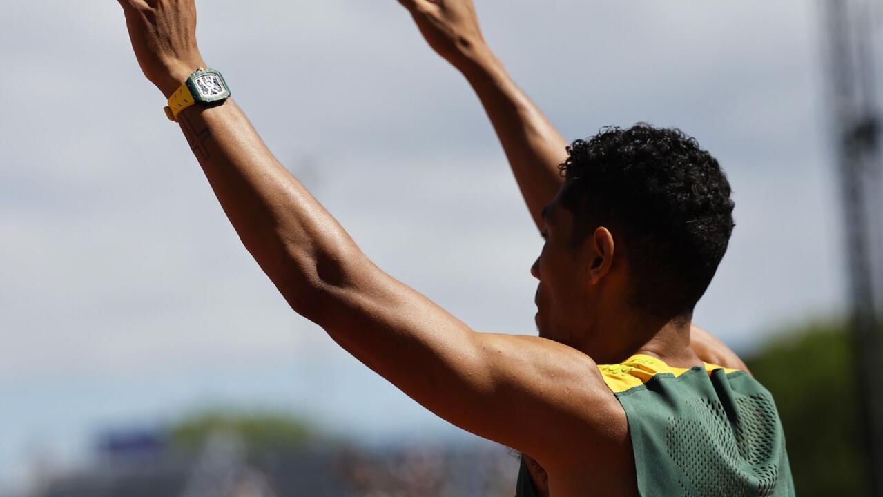South African 400m runner Wayde van Niekerk celebrates after a race