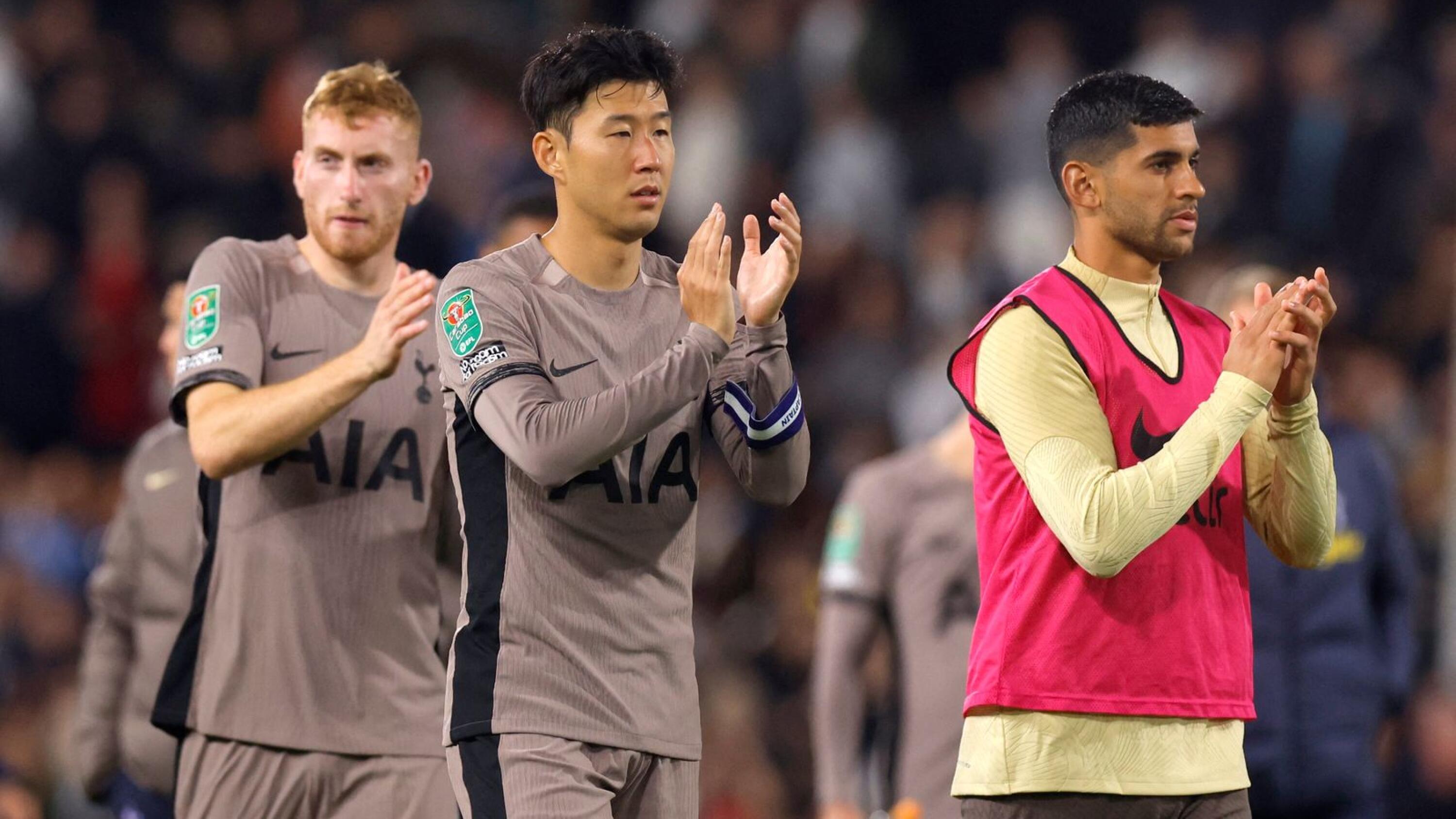 Tottenham Hotspur's Son Heung-min claps after their exit from the League Cup