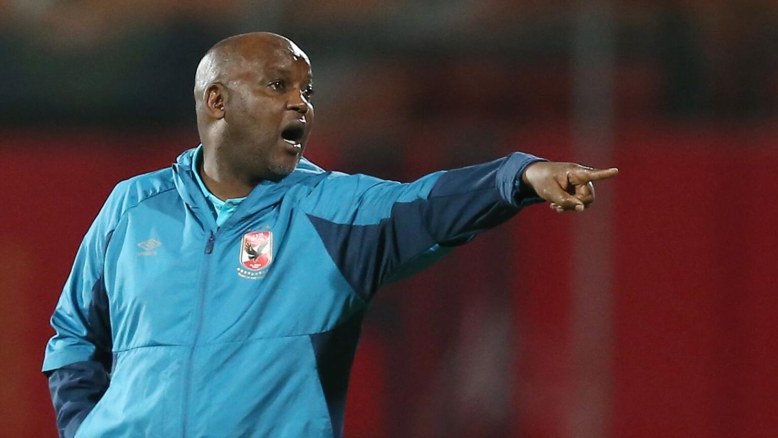 Former Al Ahly's coach Pitso Mosimane reacts during the Caf Champions League soccer match between Al Ahly SC and ES Setif in Cairo, Egypt, on 7 May 2022