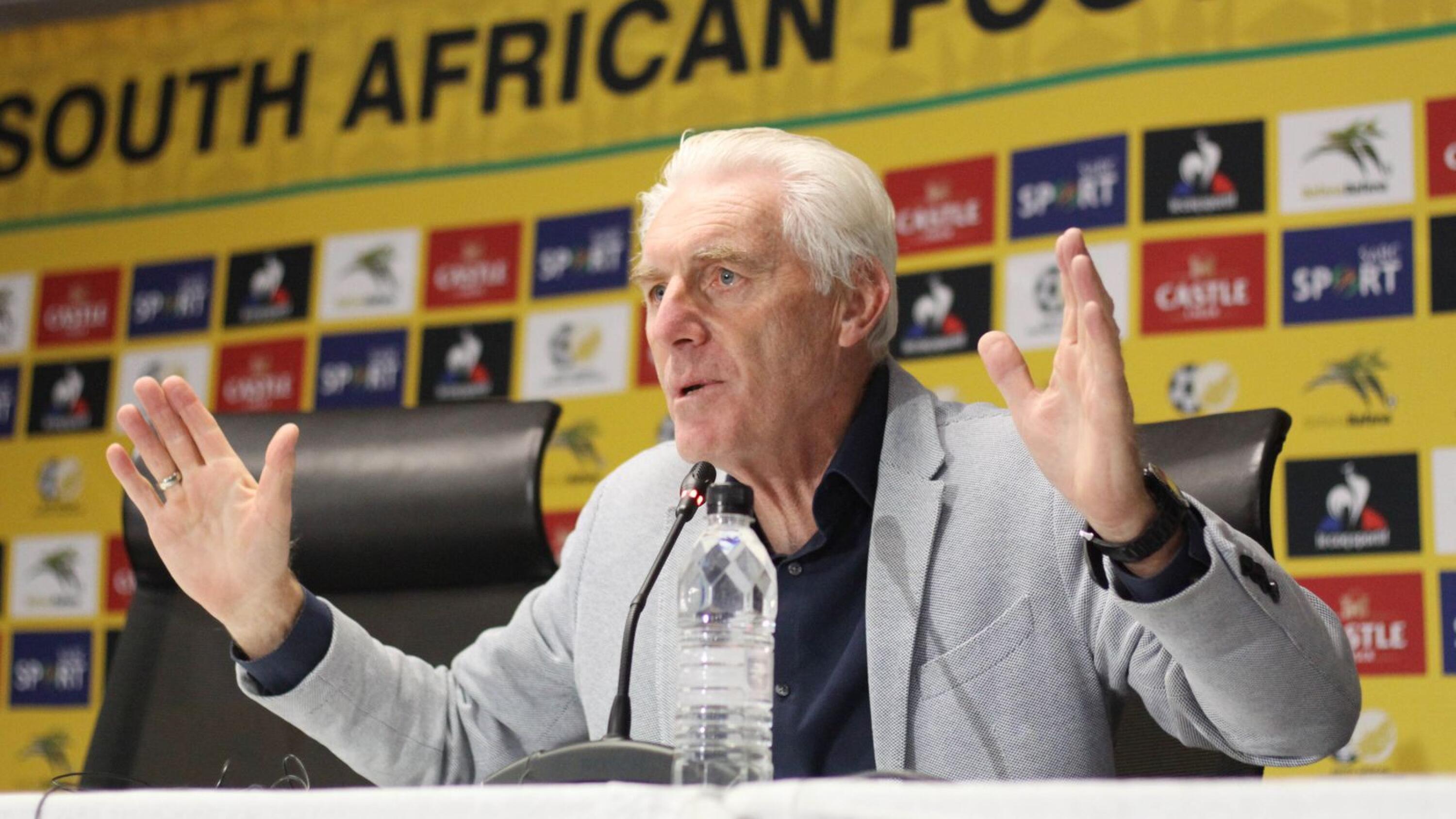Bafana Bafana head coach Hugo Broos speaks during a press conference on Tuesday