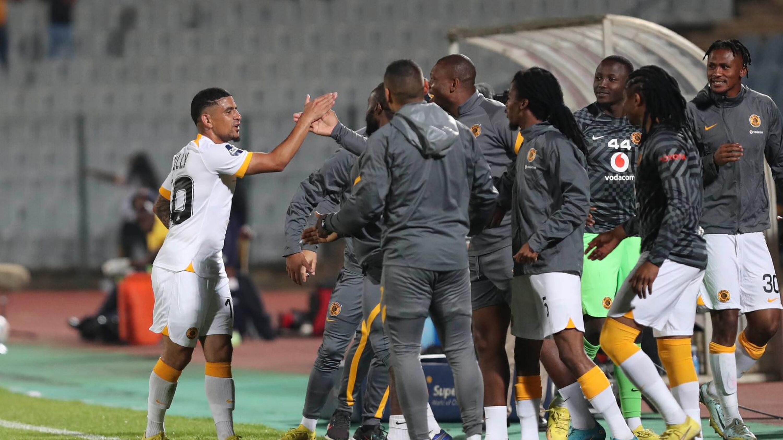 Kaizer Chiefs’ Keagan Dolly celebrates with teammates after scoring a goal during their DStv Premiership match against Swallows FC at Dobsonville Stadium in Johannesburg on Wednesday