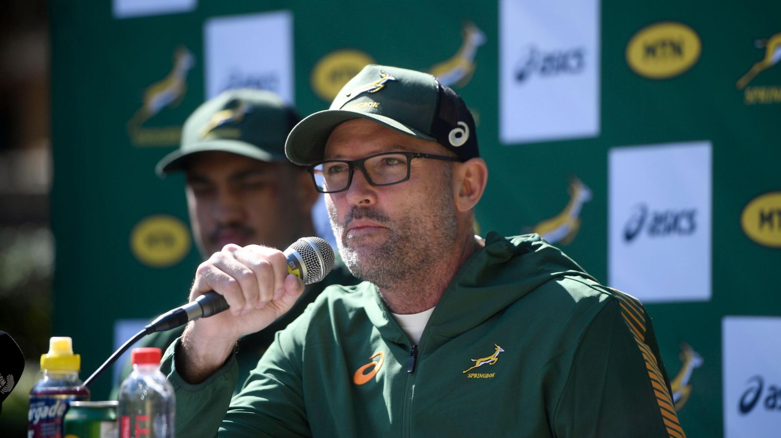 Springboks coach Jacques Nienaber speaks to the press during the team announcement at Palazo Hotel in Johannesburg on Tuesday