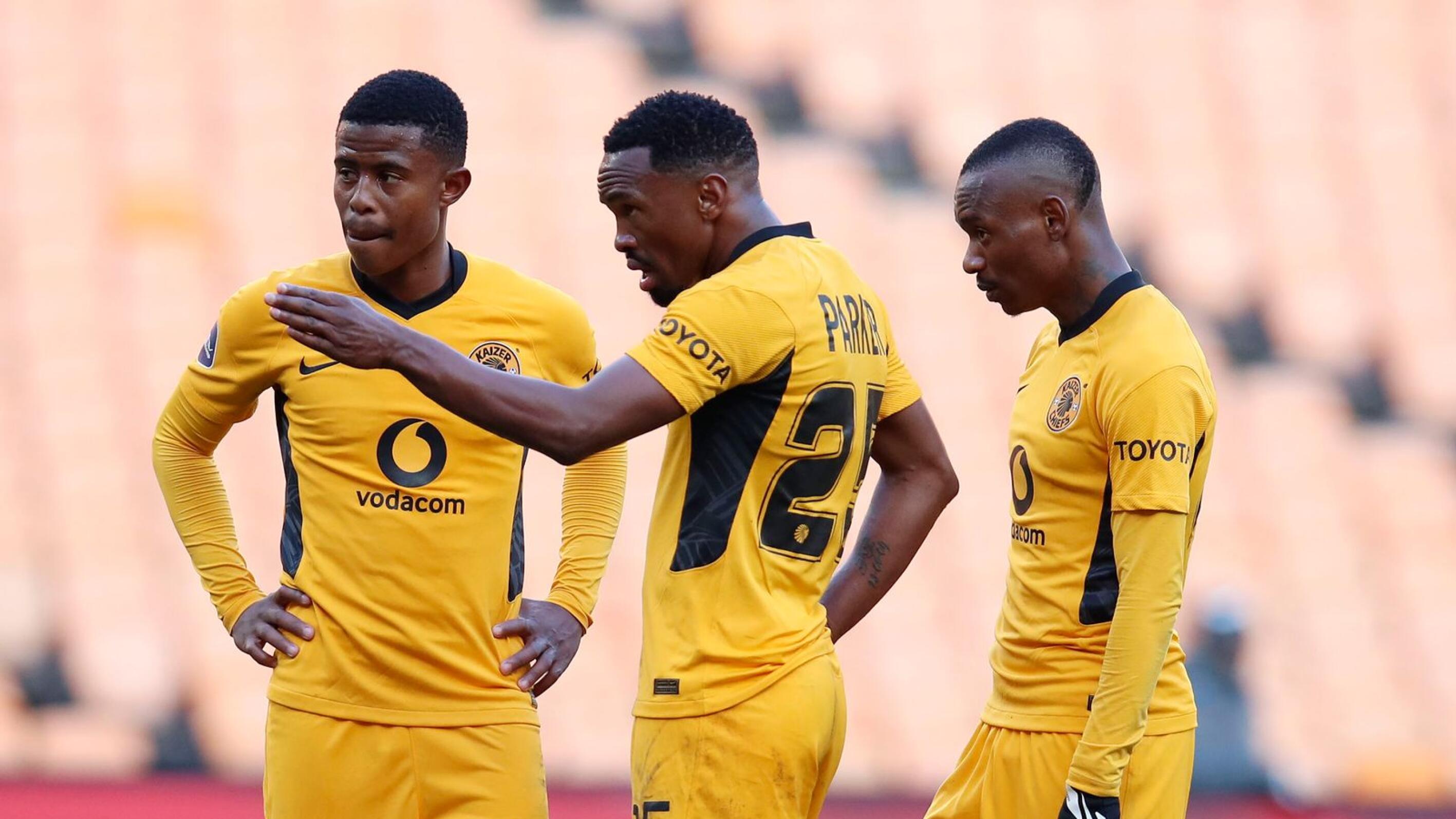 Kaizer Chiefs’ Bernard Parker, Happy Mashiane, and Khama Billiat in action during their DStv Premiership match against Swallows FC at the FNB Stadium in Soweto, Johannesburg on Saturday