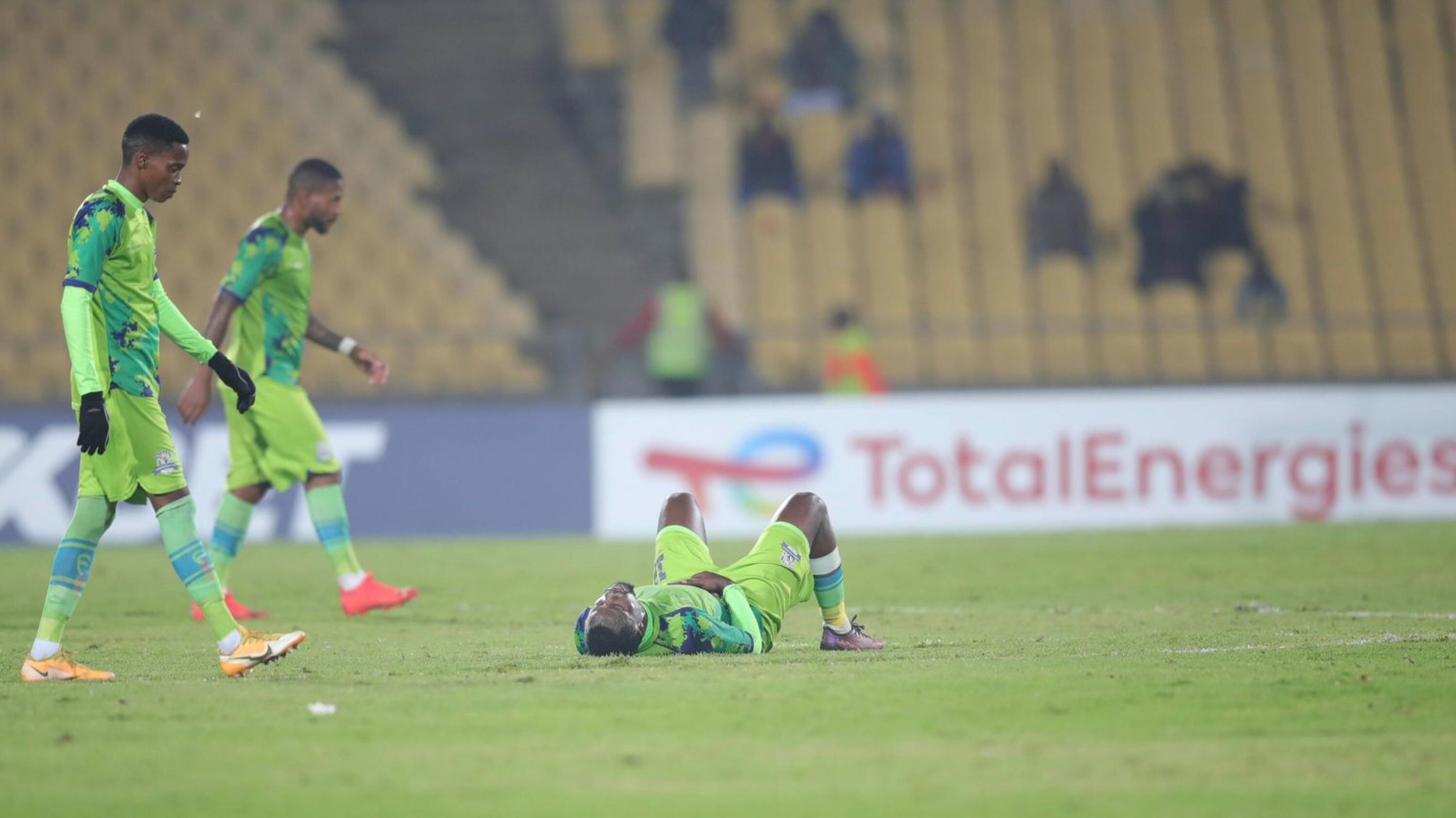 Marumo Gallants players look dejected after their CAF Confederation Cup game against and Young Africans at Royal Bafokeng Stadium in Rustenburg on Wednesday