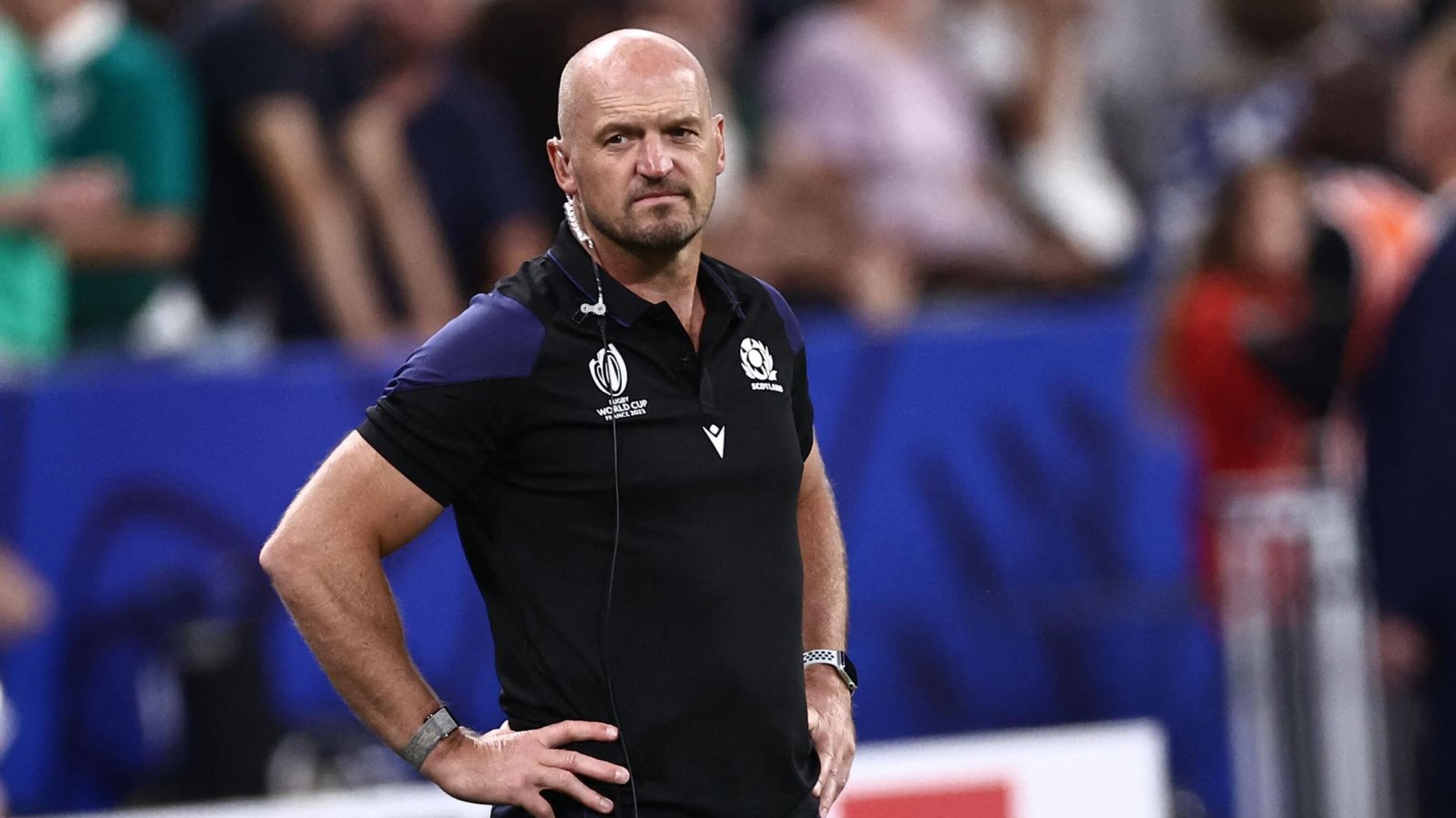 Scotland's head coach Gregor Townsend looks on ahead of the France 2023 Rugby World Cup Pool B match between Ireland and Scotland at the Stade de France in Saint-Denis, on the outskirts of Paris