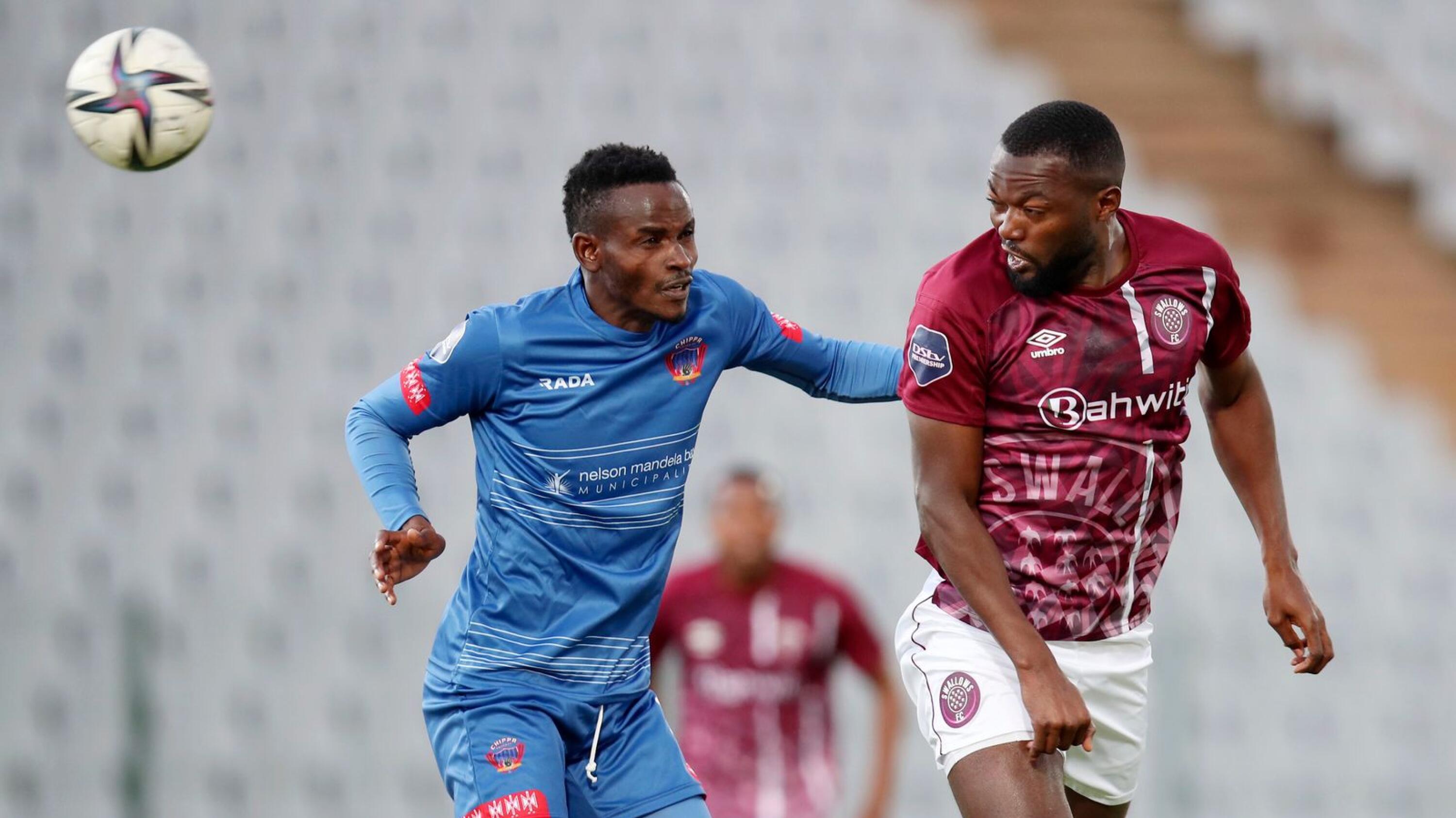 Mwape Musonda of Swallows FC is challenged by Ronald Pfumbidzai of Chippa United during their DStv Premiership match at Dobsonville Stadium in Soweto, Johannesburg on Saturday