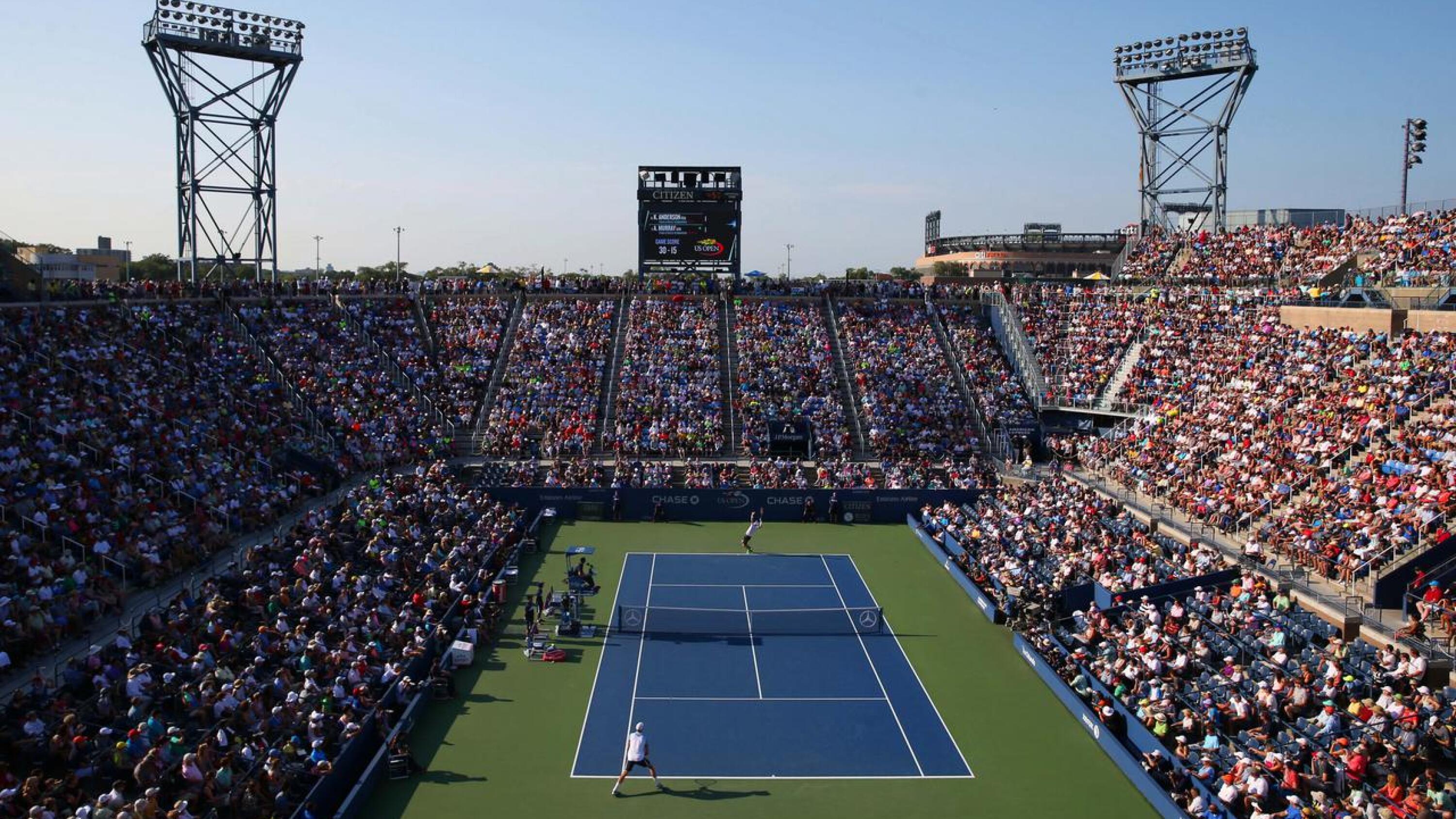 The Armstrong Stadium during the US Open tennis match between Andy Murray of Great Britain and Kevin Anderson of South Africa in 2015