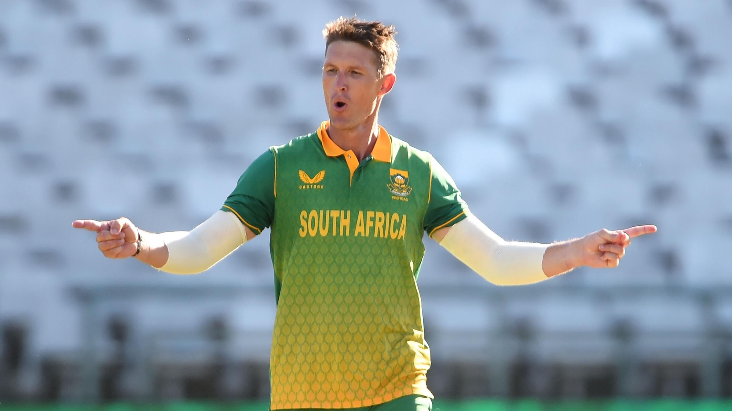 South African fast bowler Dwaine Pretorius celebrates a wicket