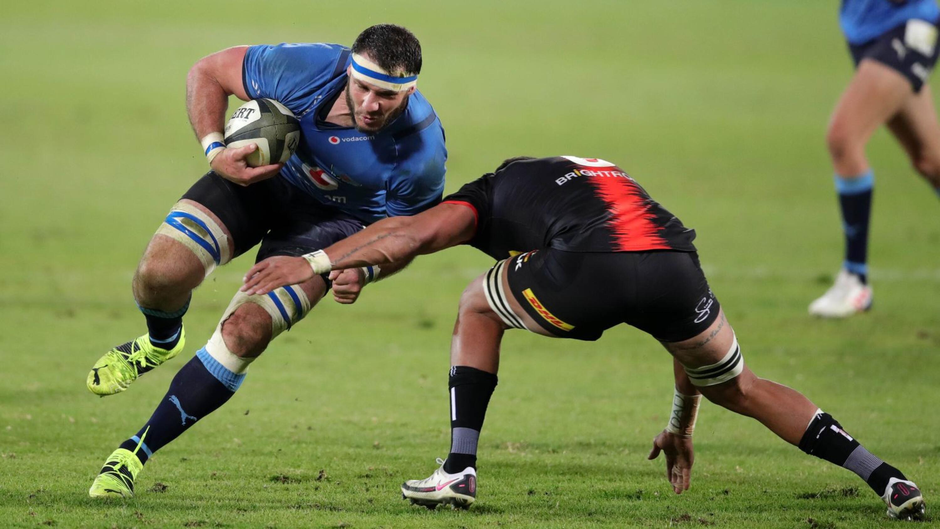 Marcell Coetzee of the Bulls is tackled by Willie Engelbrecht of the Stormers