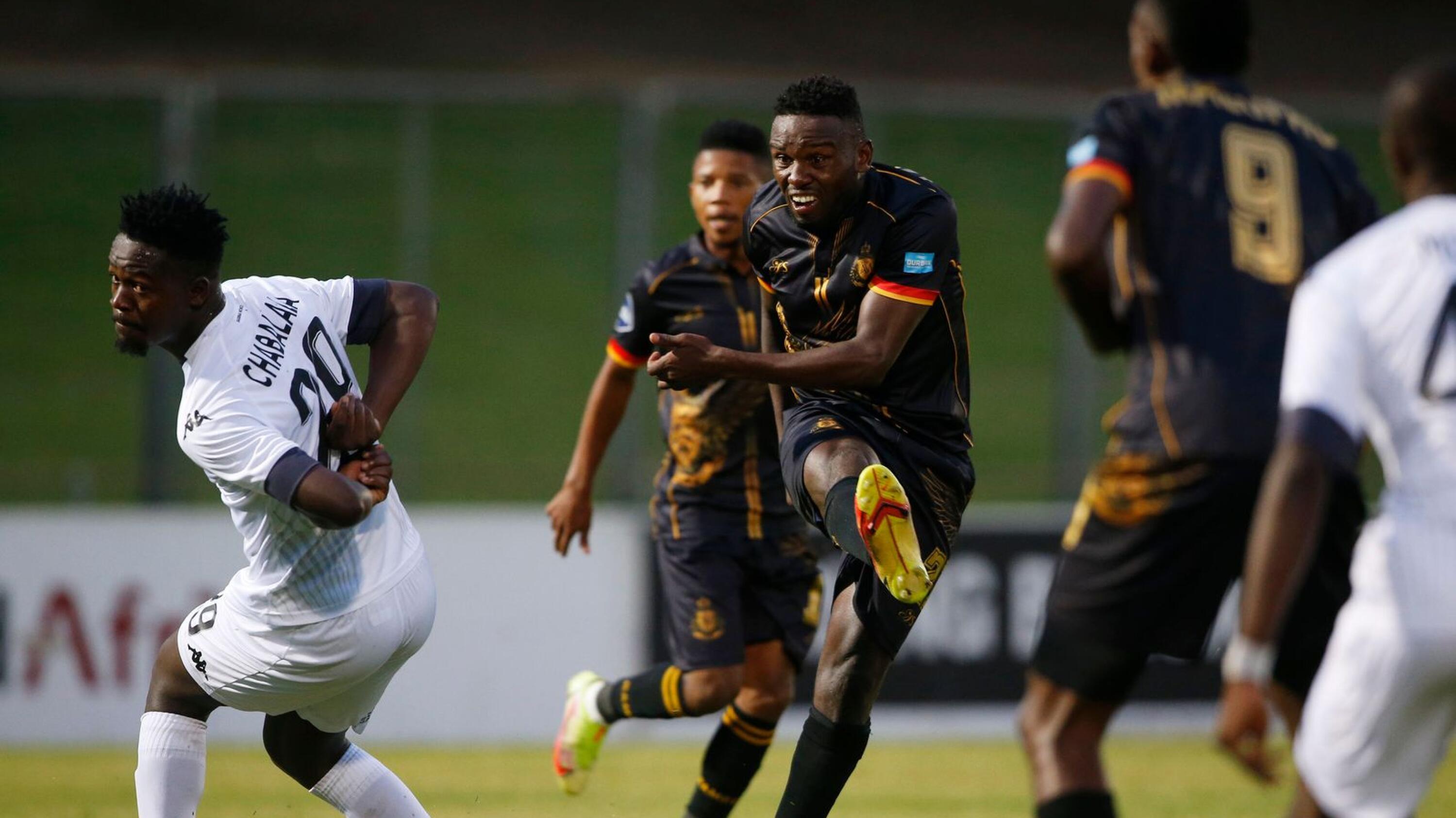 Victor Lestsoalo of Royal AM scores the only goal of the game during the DStv Premiership match against Sekhukhune United at Chatsworth Stadium in Durban on Tuesday