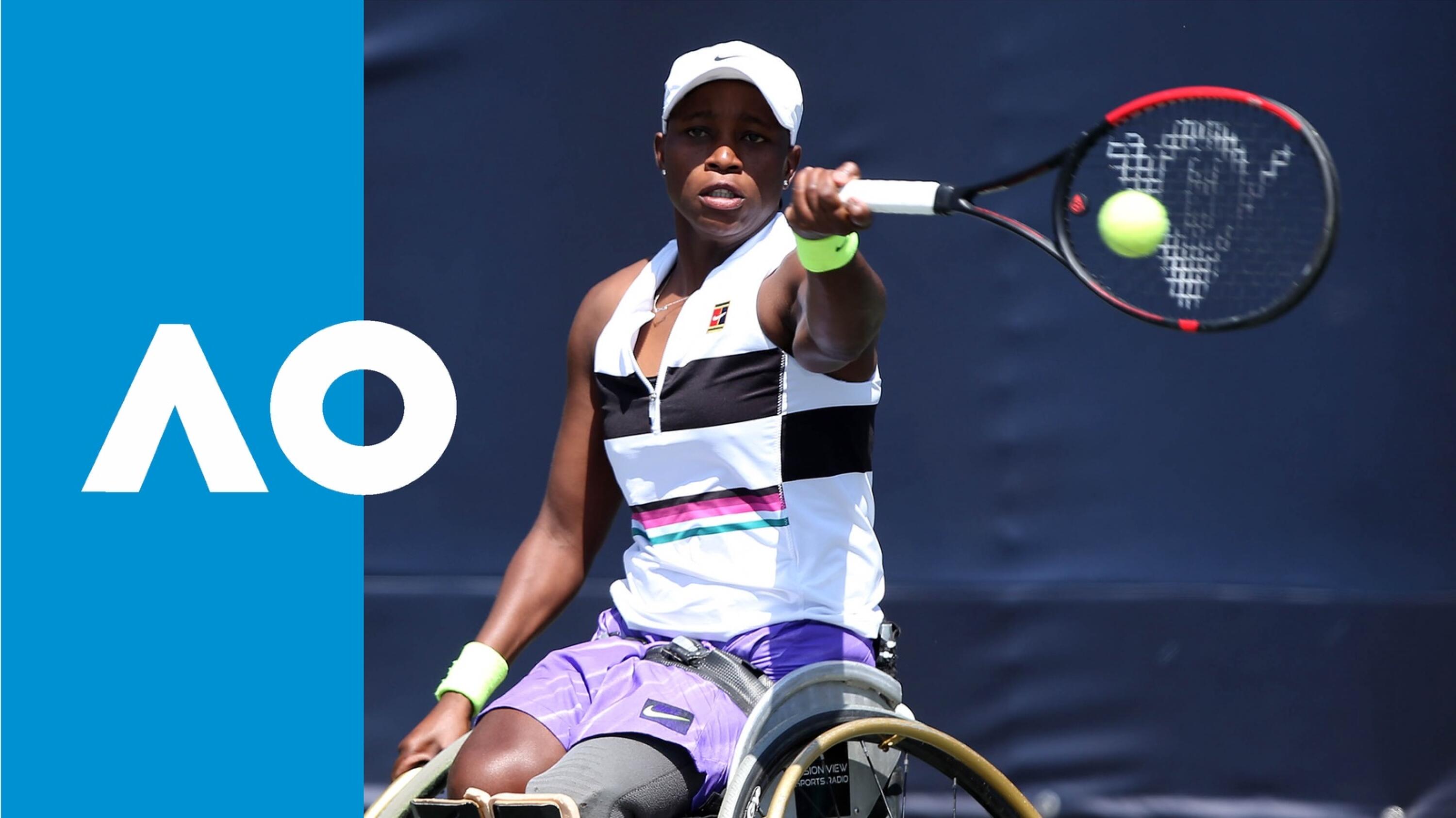 South African wheelchair tennis player Kgothatso Montjane in action