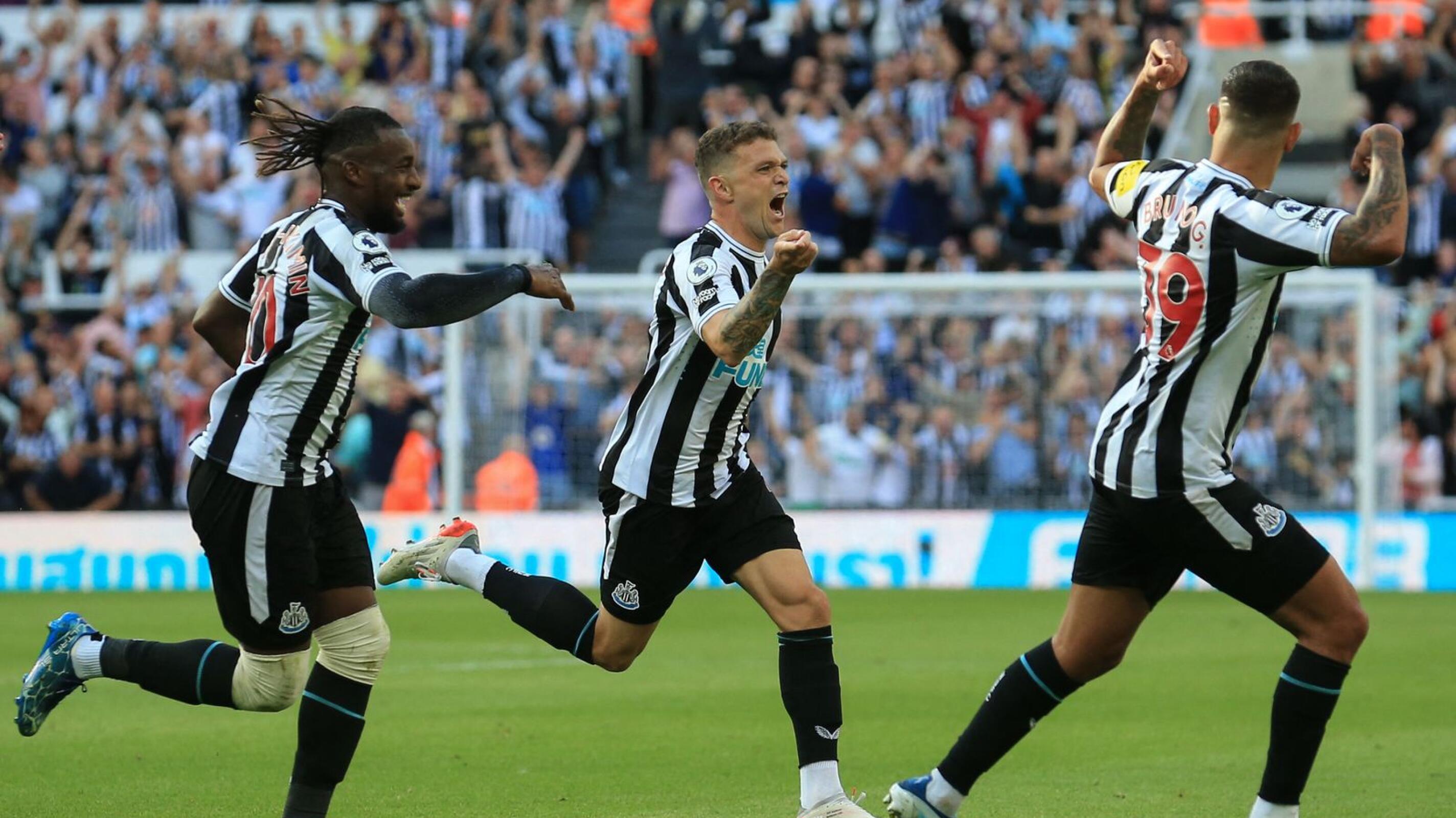 Newcastle United's Kieran Trippier celebrates after scoring against Manchester City at St James' Park in Newcastle on Sunday