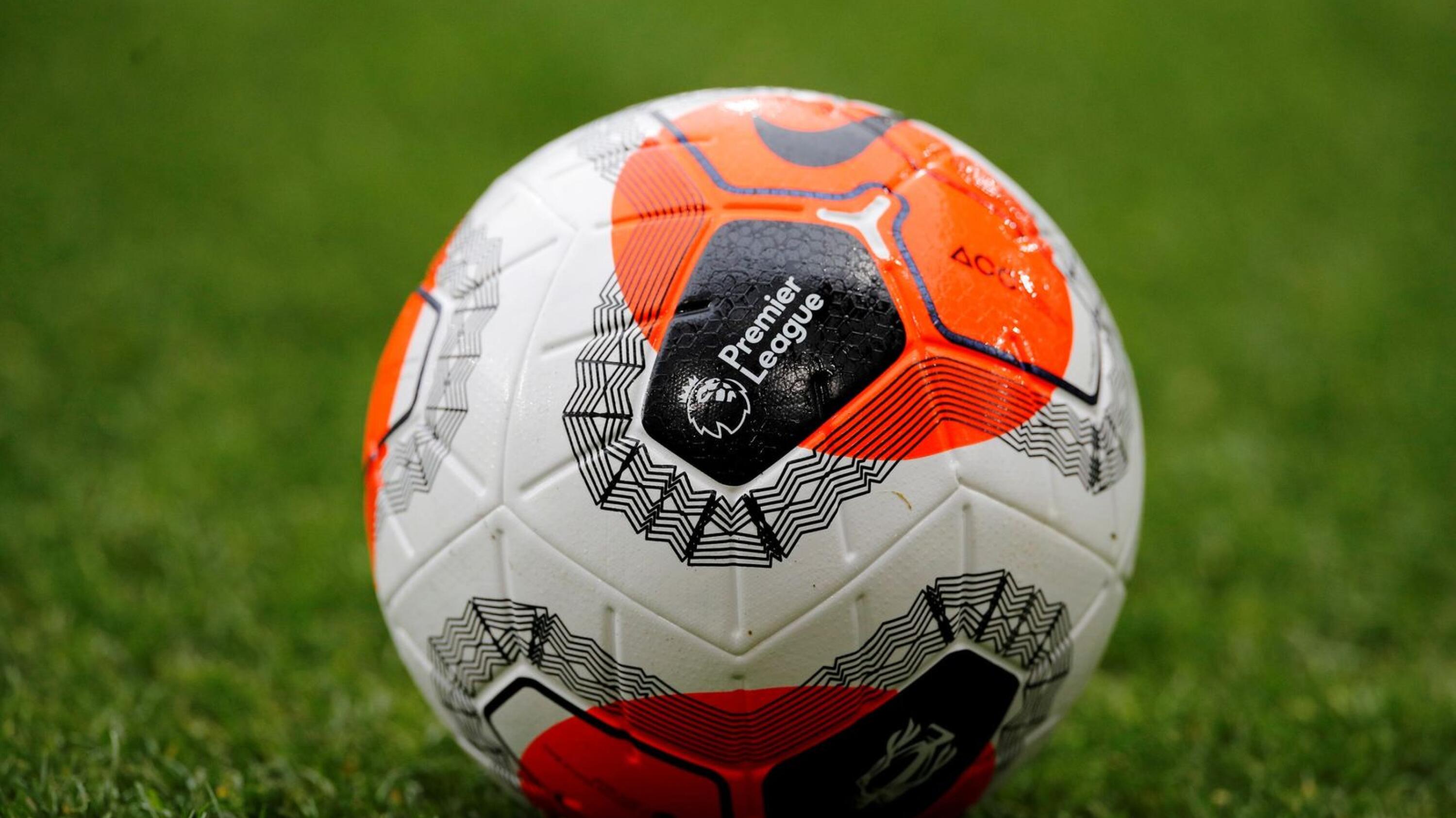 General view of the Premier League logo on a match ball