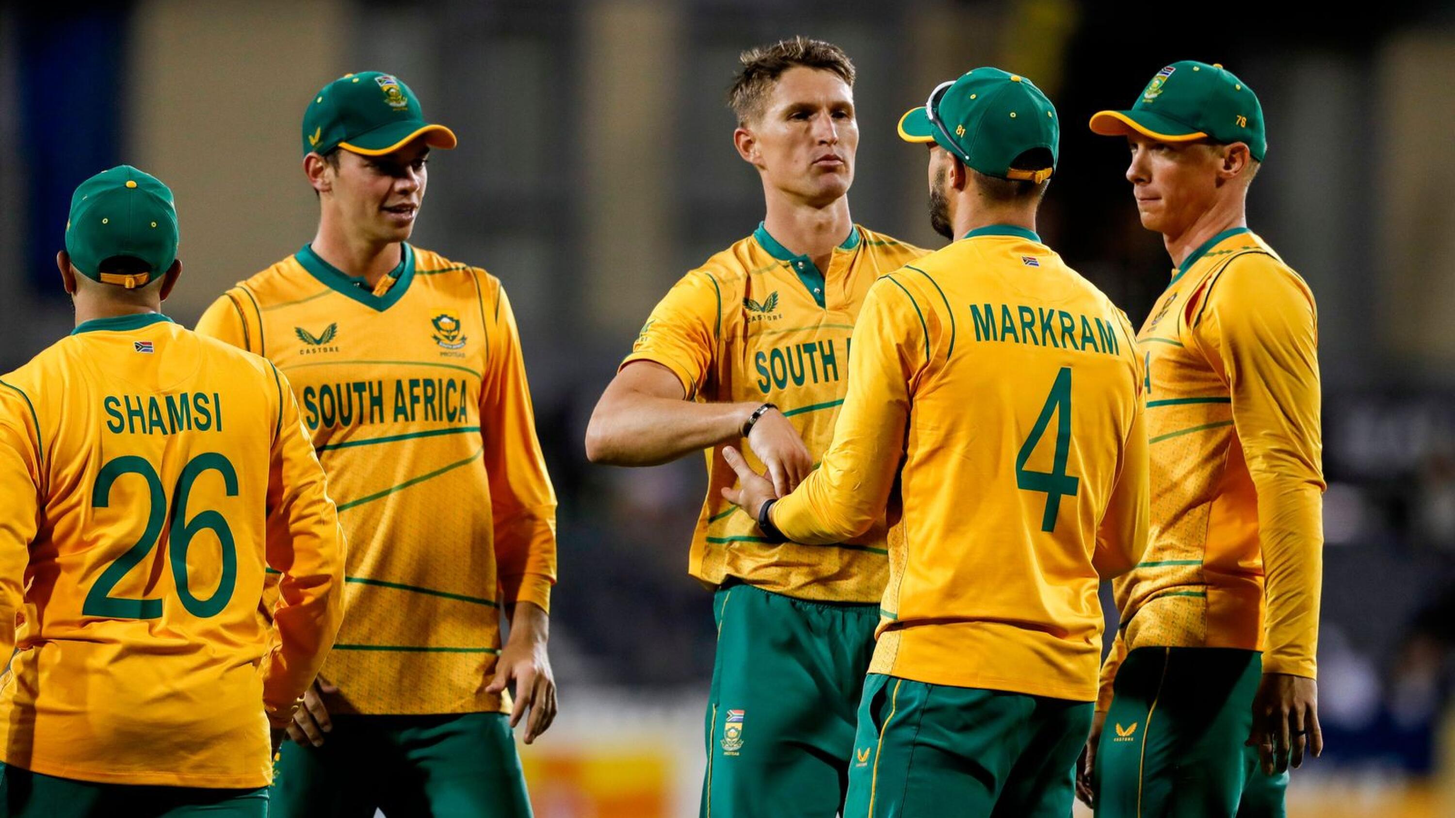 The Proteas celebrate a wicket during a T20 International against Ireland in England