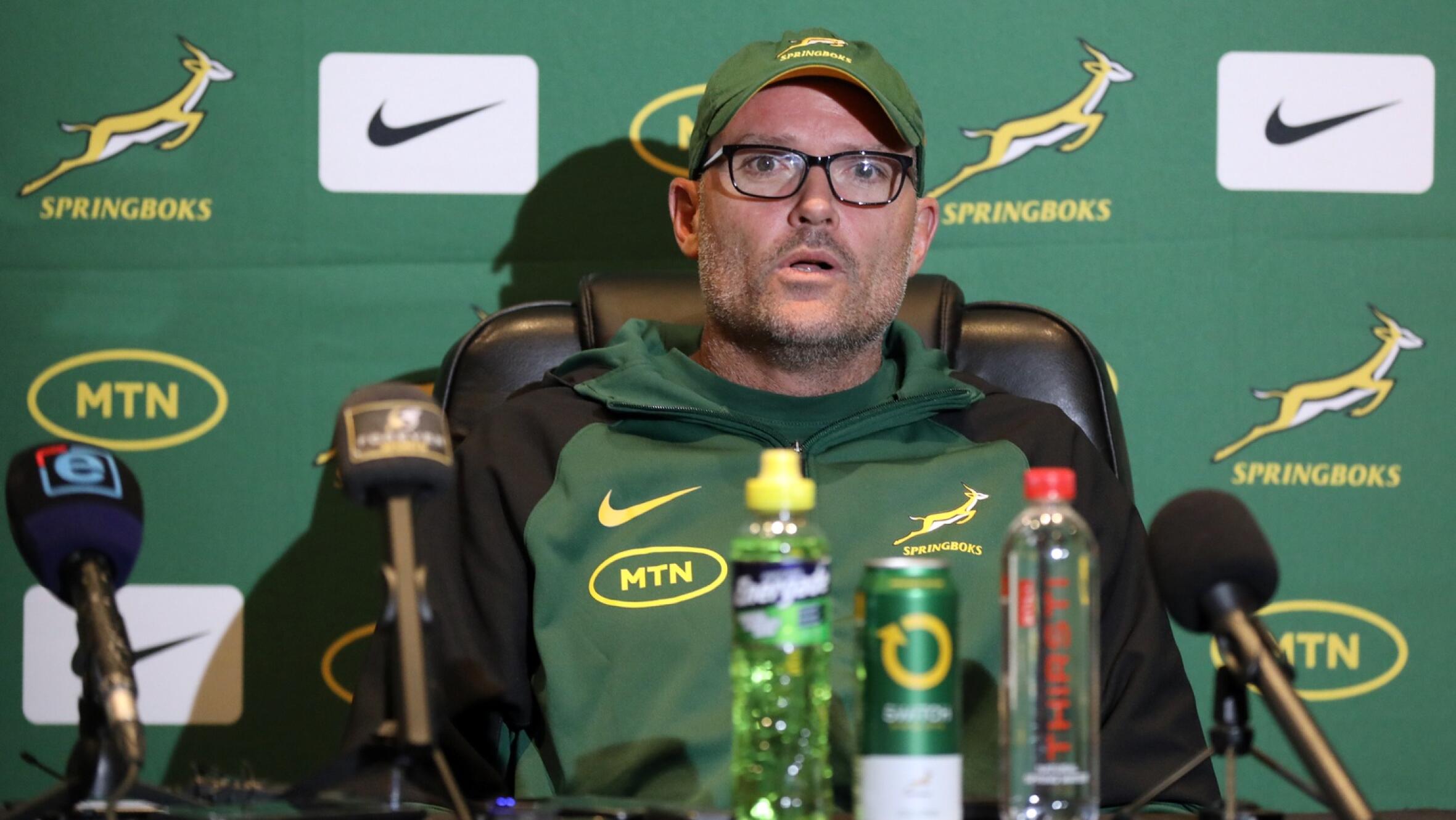 Springbok head coach Jacques Nienaber speaks to the media during a press conference ahead of next week's Rugby Championship clash against Argentina