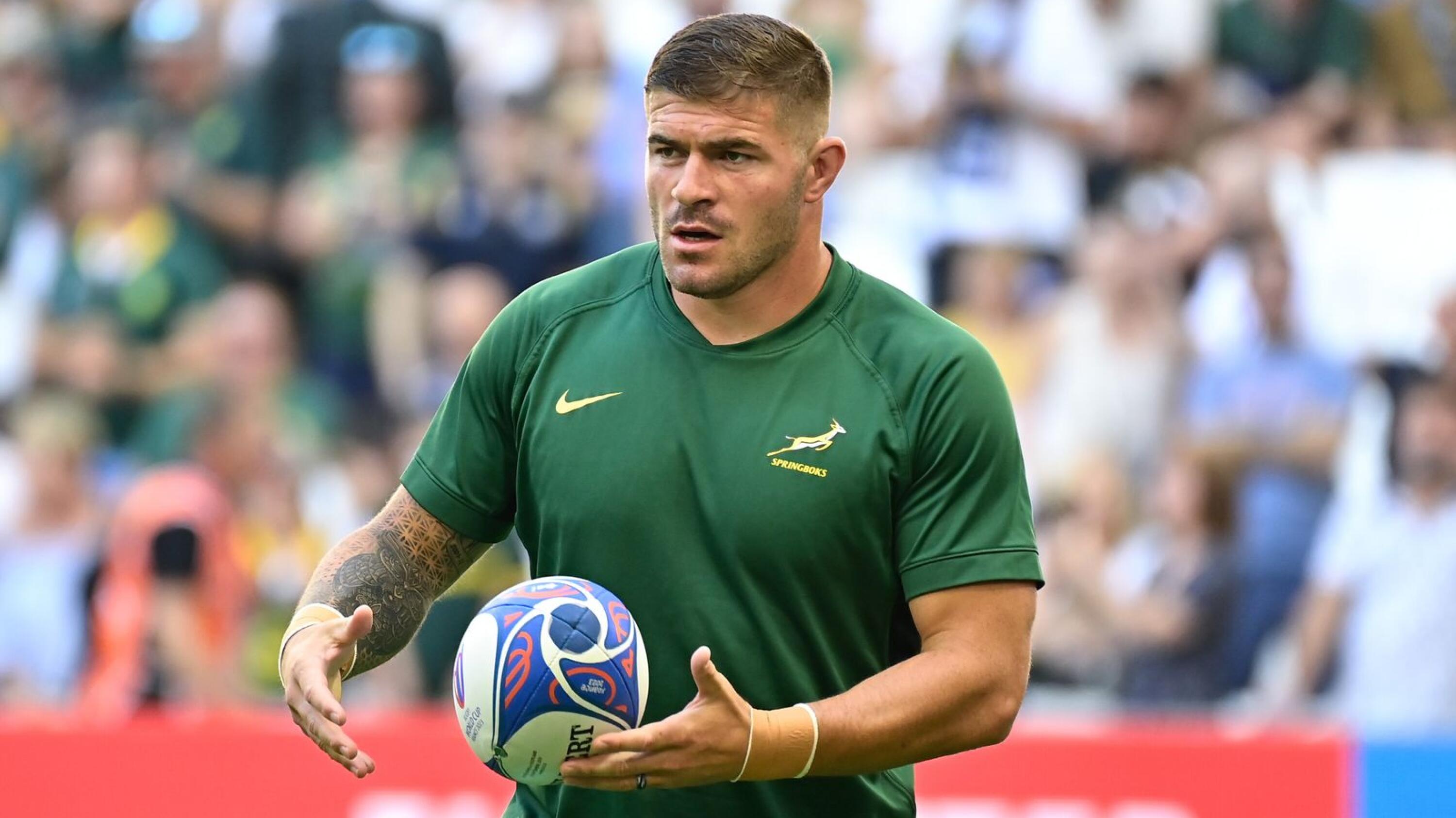 Springboks hooker Malcolm Marx warms up ahead of the Rugby World Cup match against Scotland.