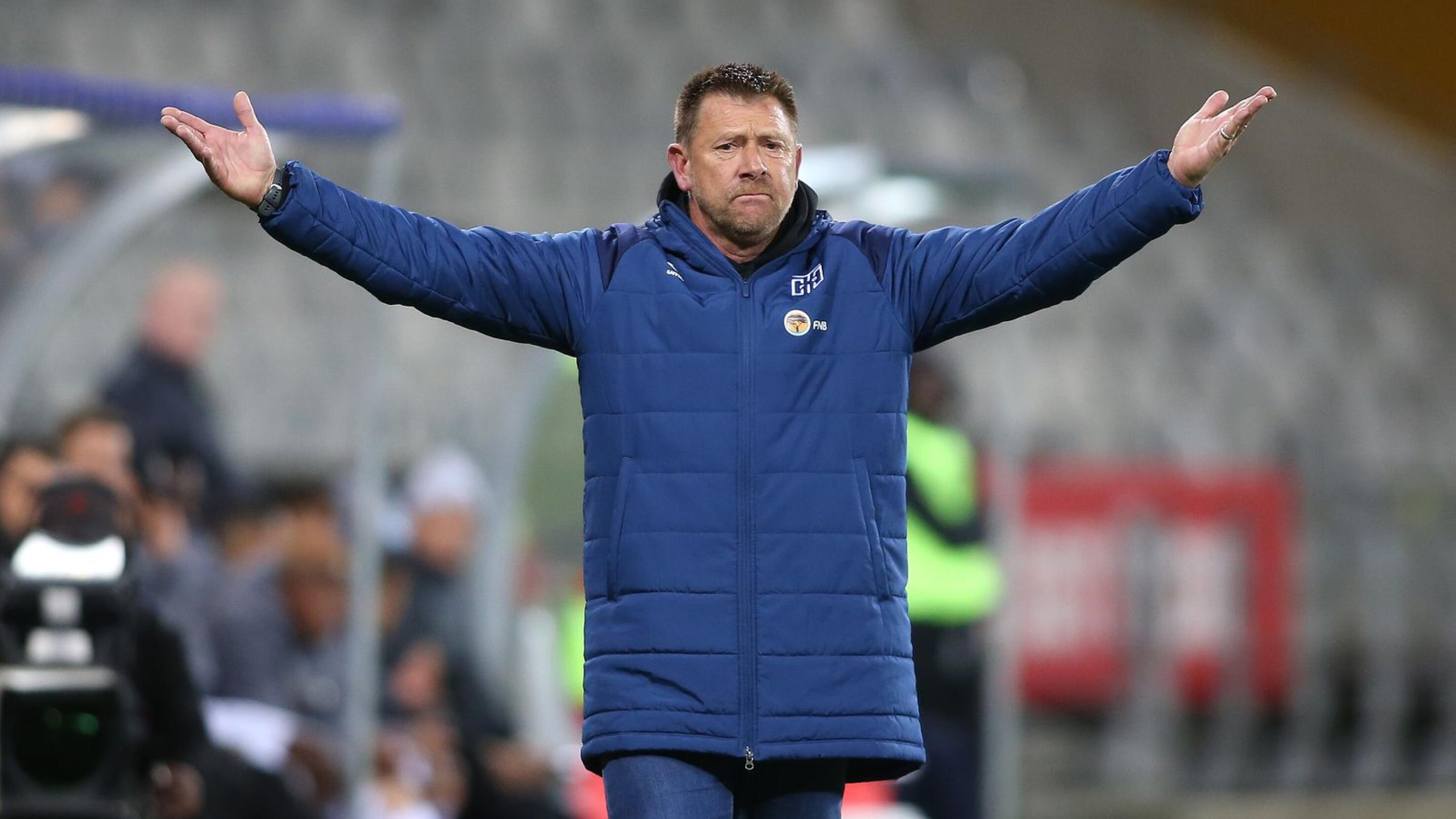 Cape Town City head coach Eric Tinkler reacts during their DStv Premiership match against Stellenbosch FC at Cape Town Stadium in Cape Town on Saturday