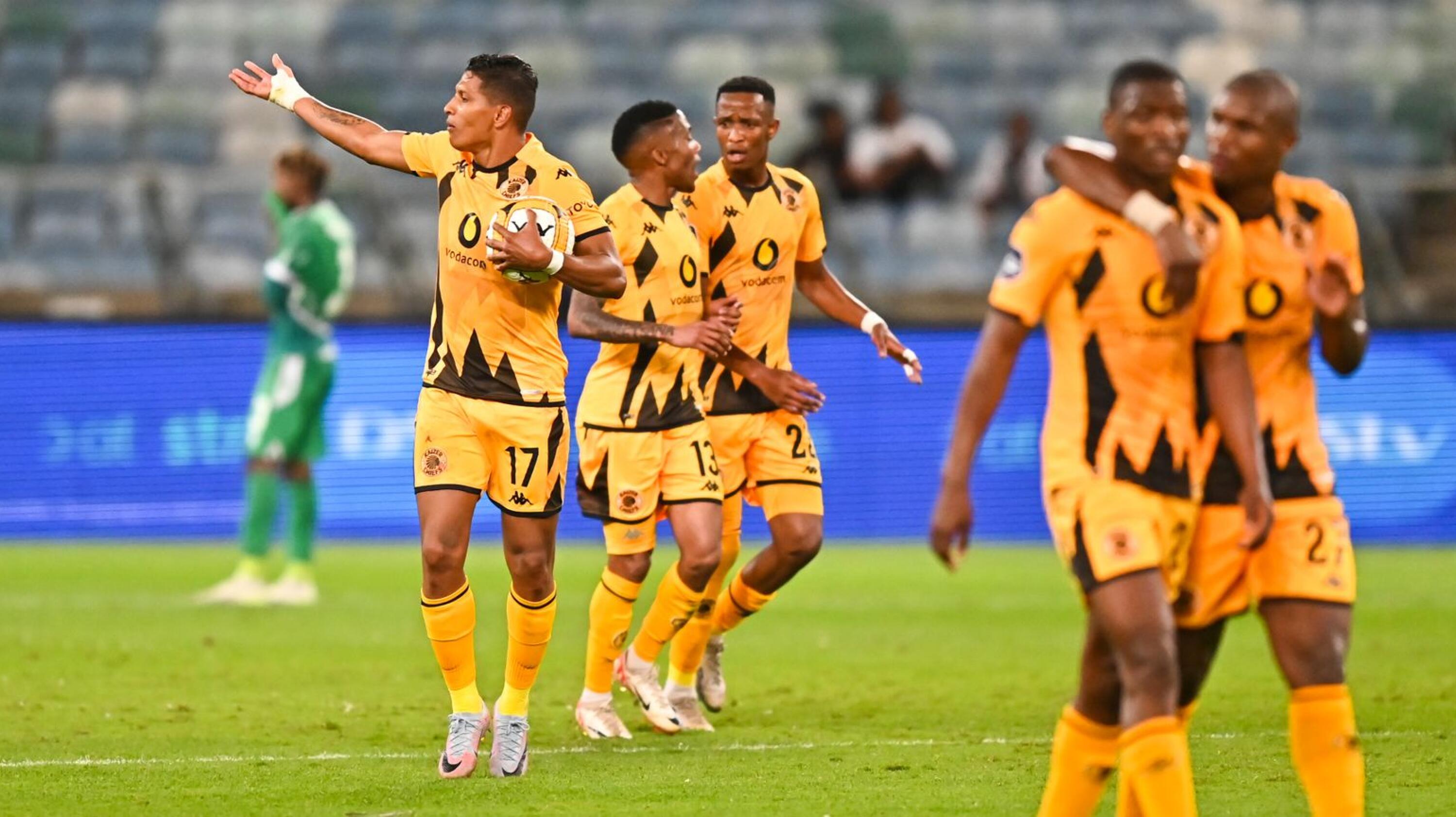 Kaizer Chiefs players celebrate a goal during their DStv Premiership game against Sekhukhune United